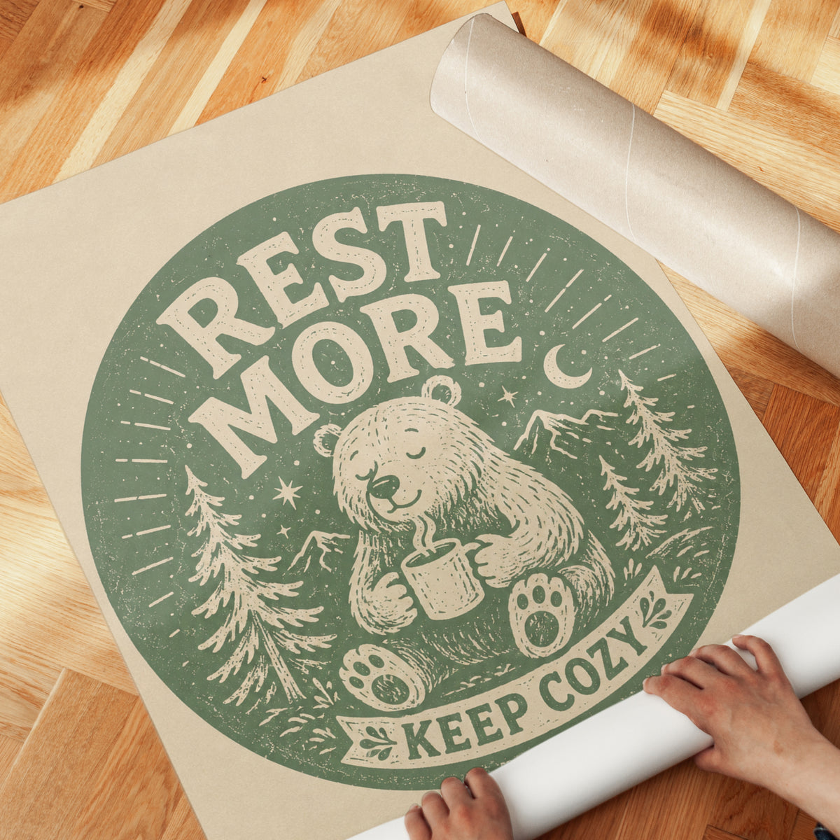 Bear Print Wall Art: Rustic Cottagecore - detail