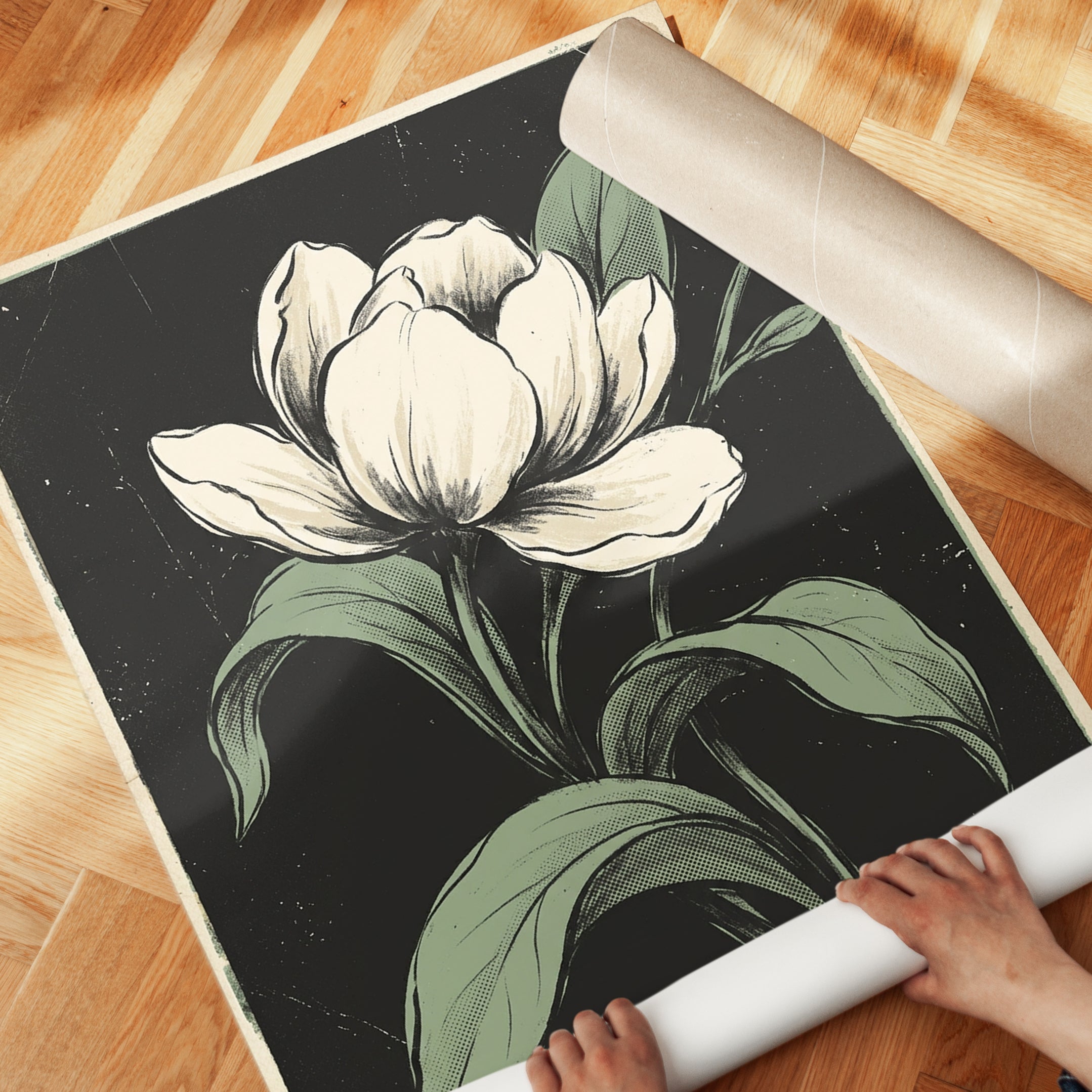 Vintage Tulip Botanical Print — Hand-Drawn Illustration - detail