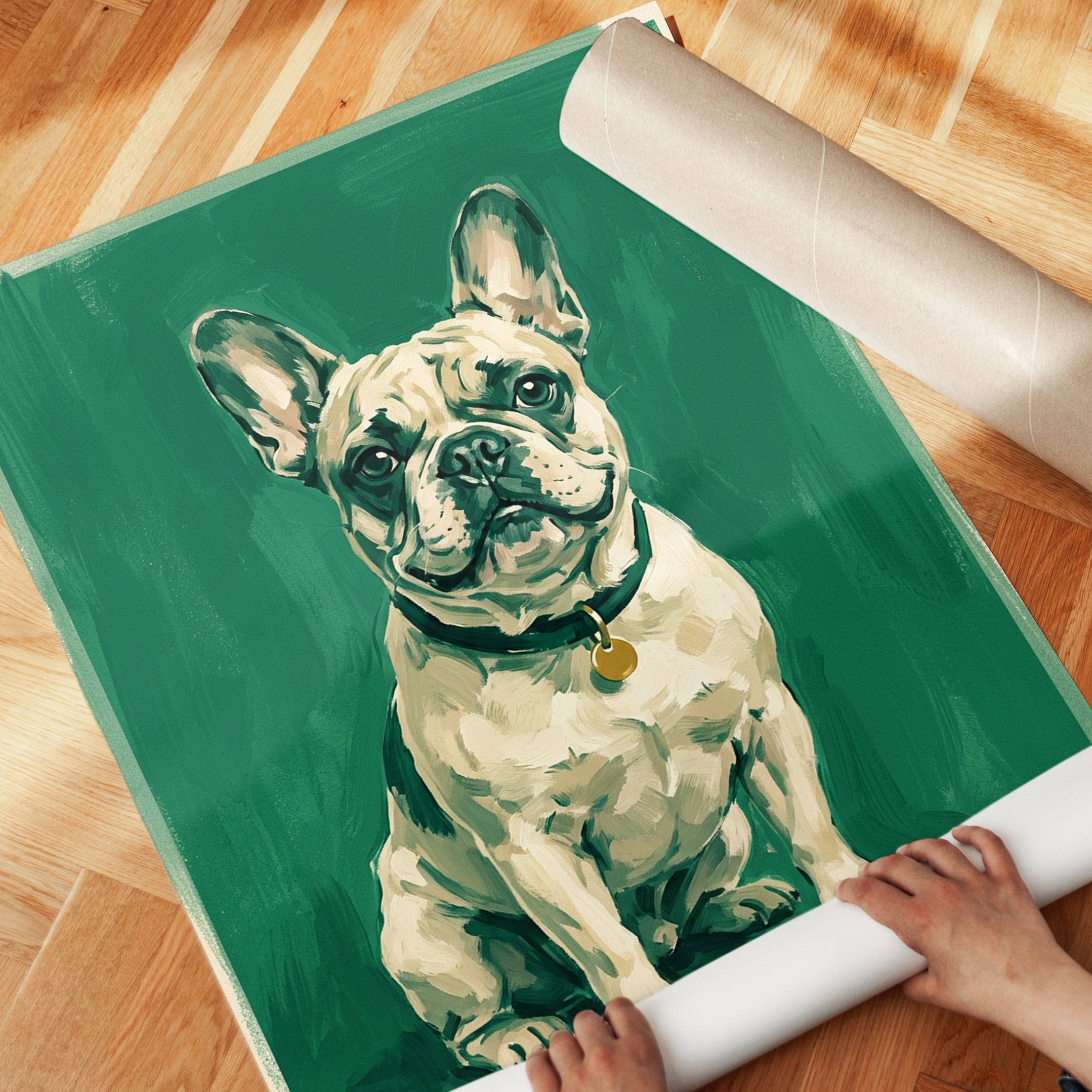 French Bulldog Print: Emerald Green - detail