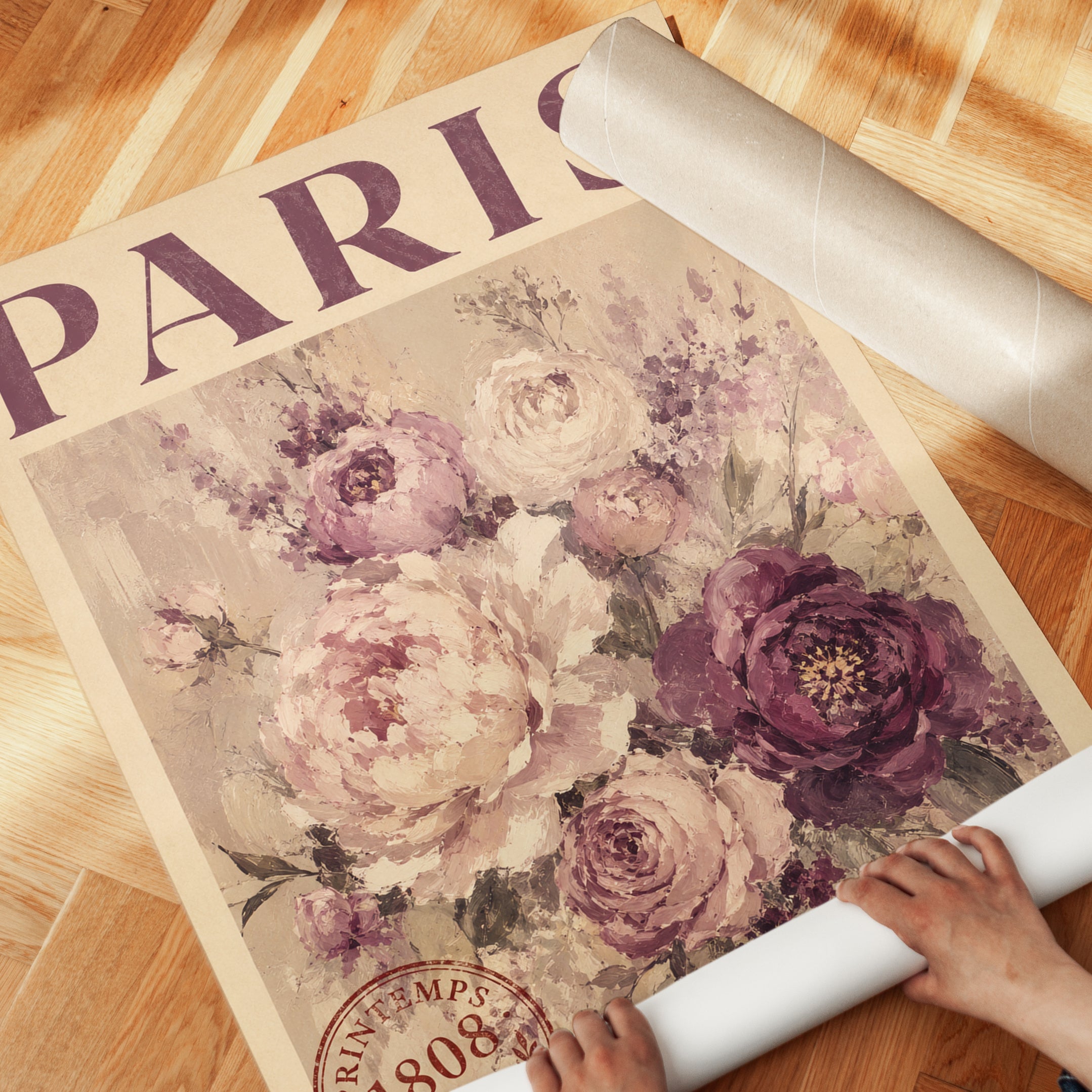 Paris Travel Poster – Vintage Floral Print - detail