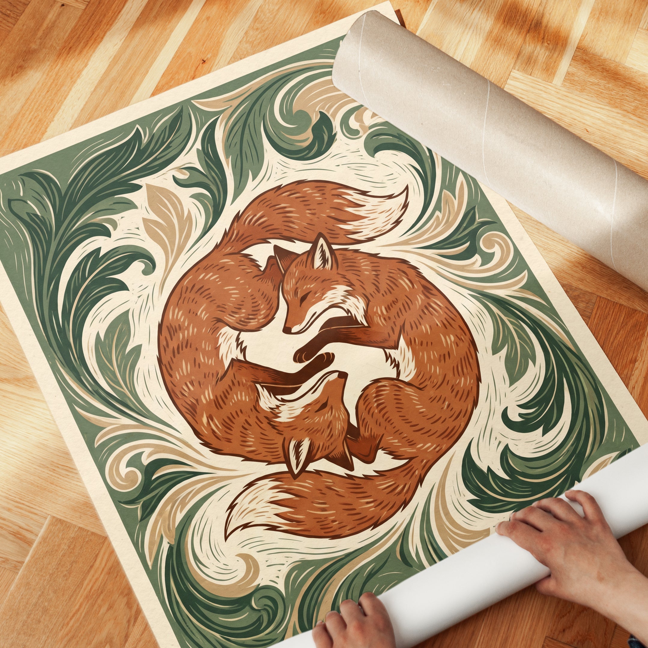 Fox Print Poster: Art Nouveau Wildlife Design (Living Room or Bedroom) - detail