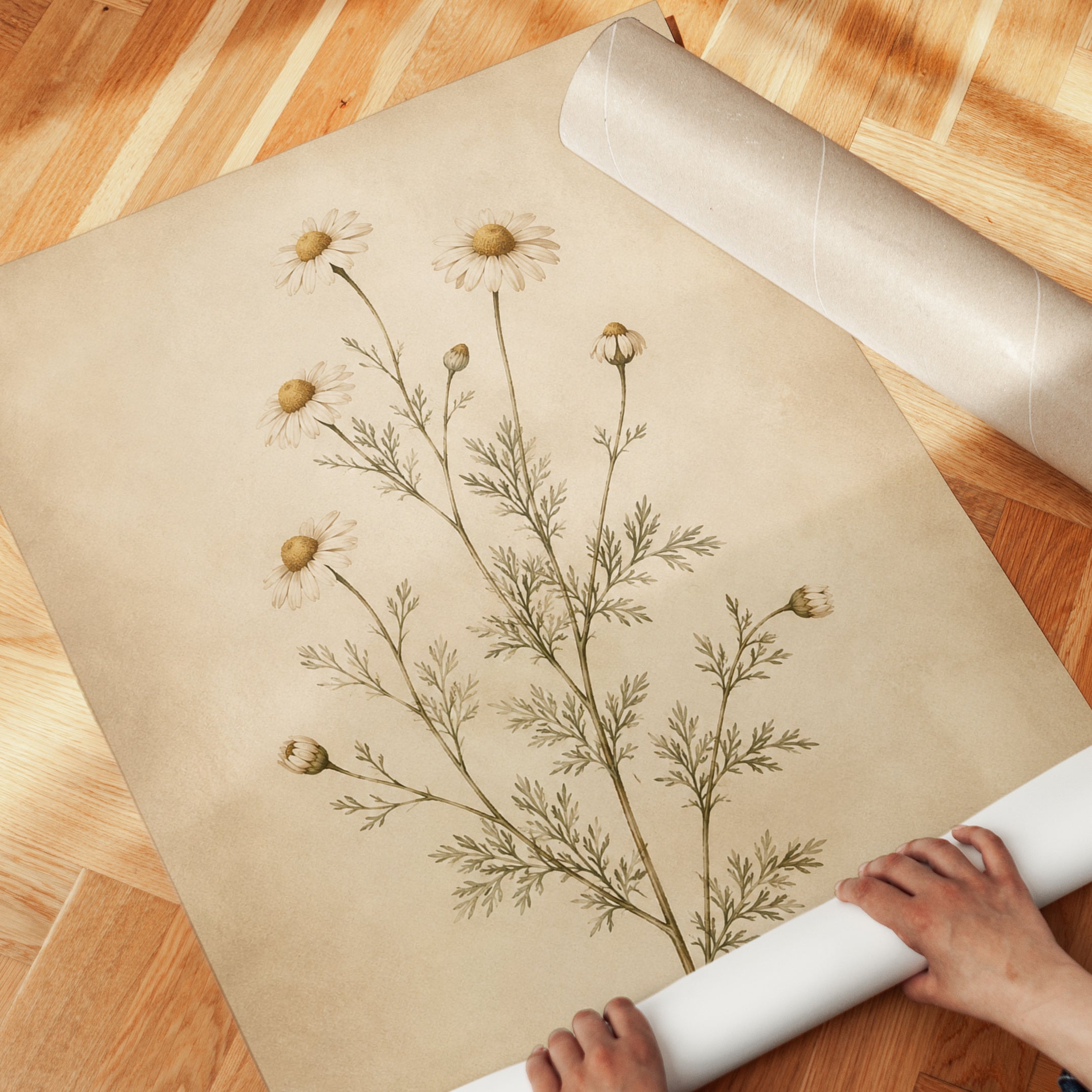 Chamomile Botanical Print — Vintage Pressed Flower Illustration - detail