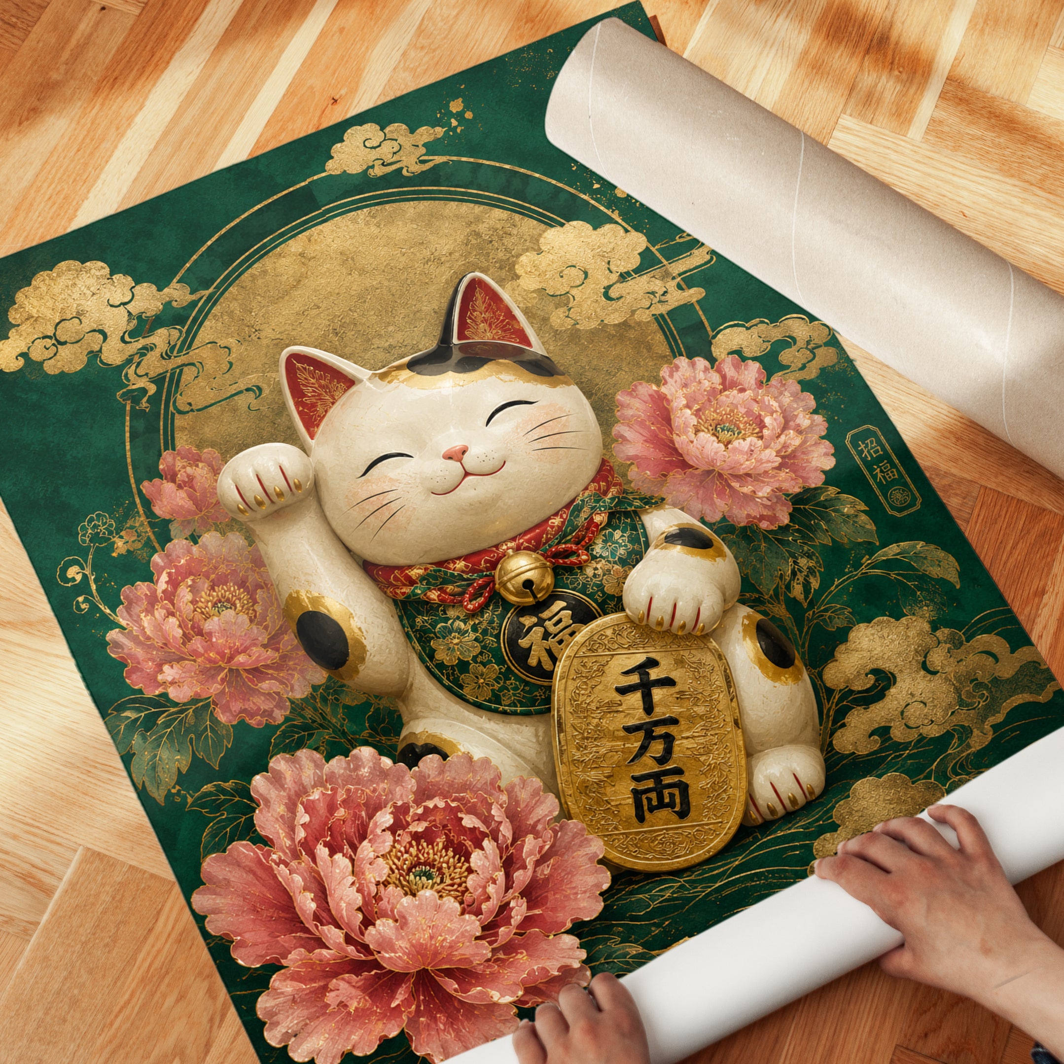 Lucky Cat Wall Art – Maneki Neko Print - detail