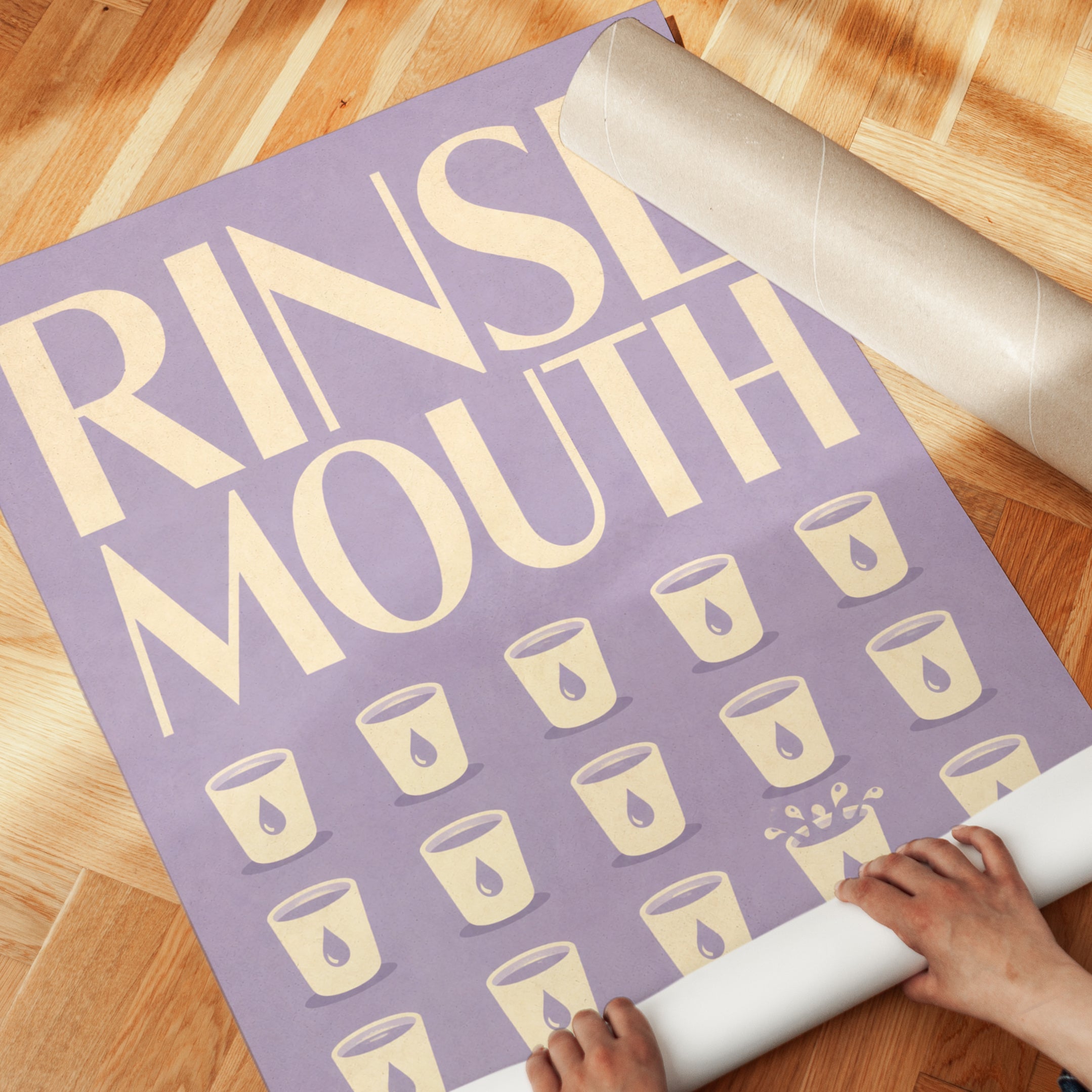 Rinse Mouth Bathroom Art Print: Lavender & Cream Retro Typography - detail