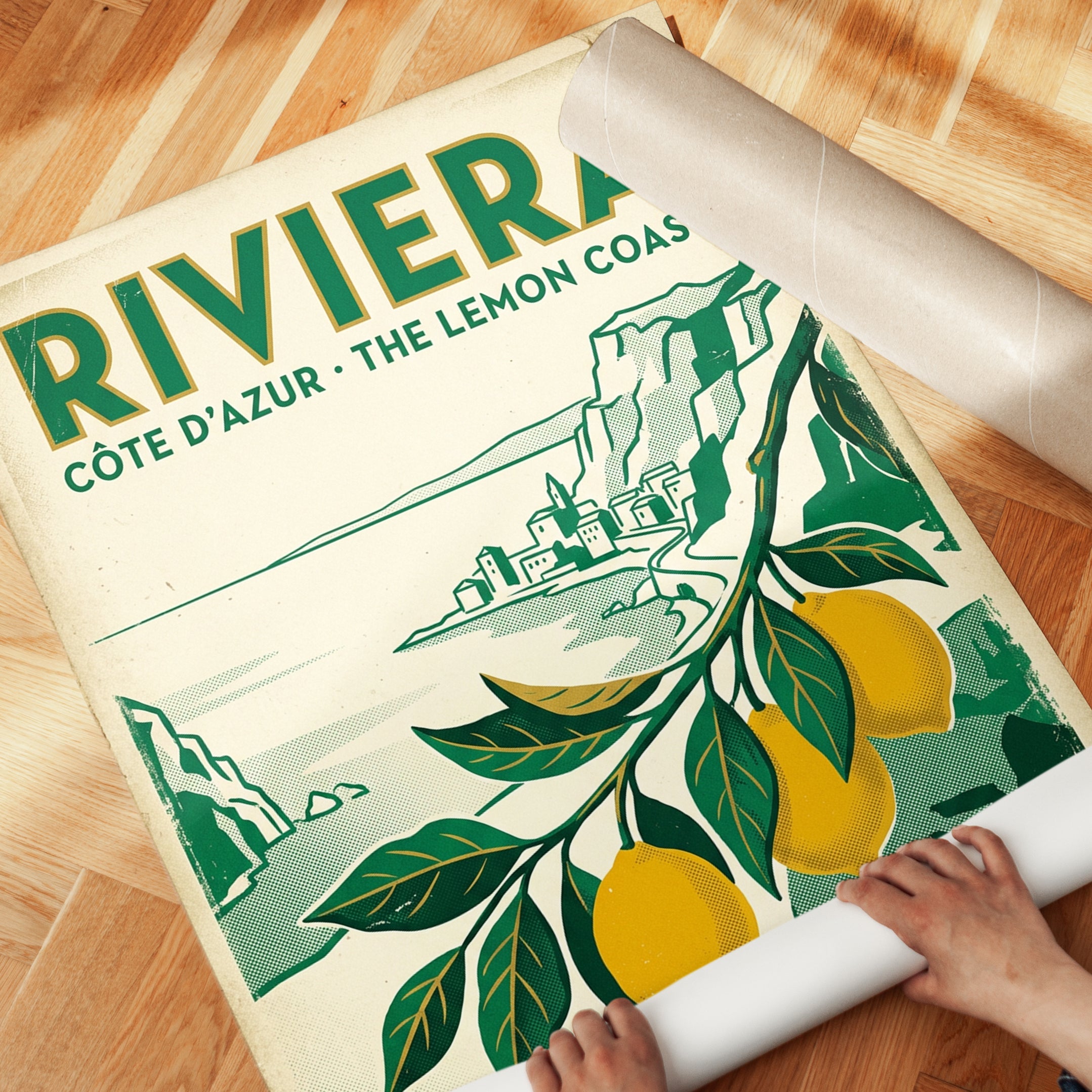 Riviera Travel Poster – French Côte d'Azur Lemon Coast Retro Art - detail