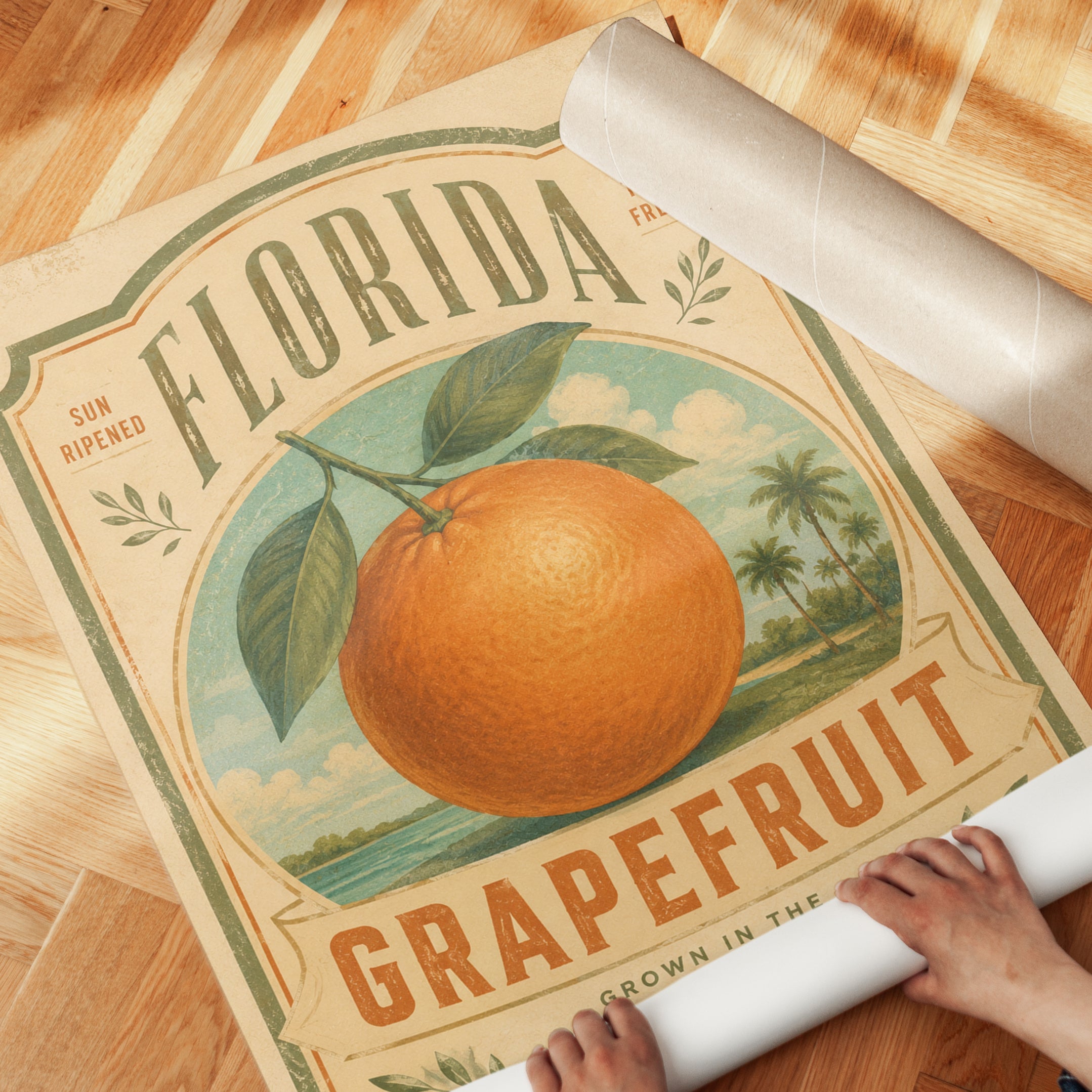 Florida Grapefruit Poster – Vintage Citrus Print - detail