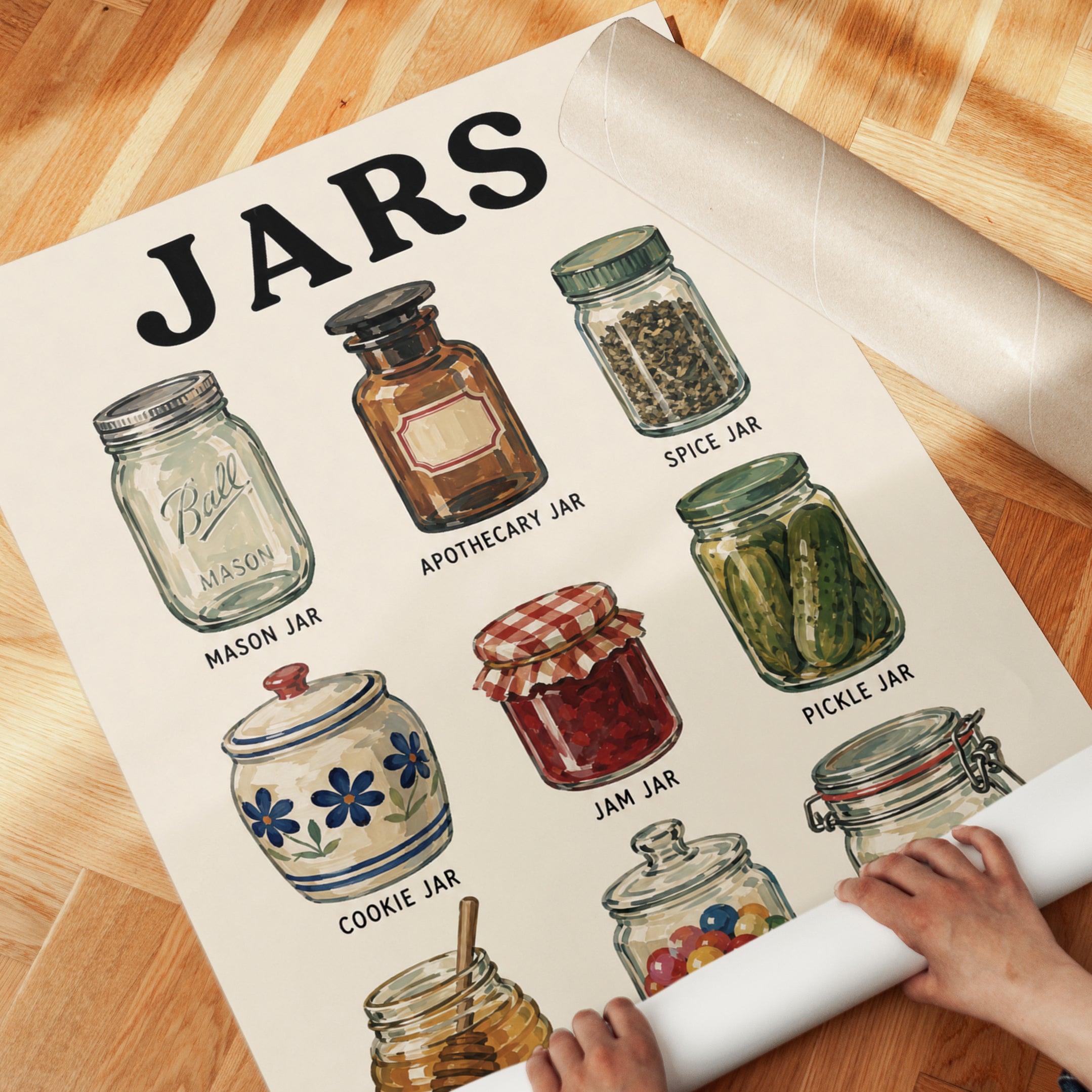 Jars Kitchen Wall Art – Types of Jars Poster - detail