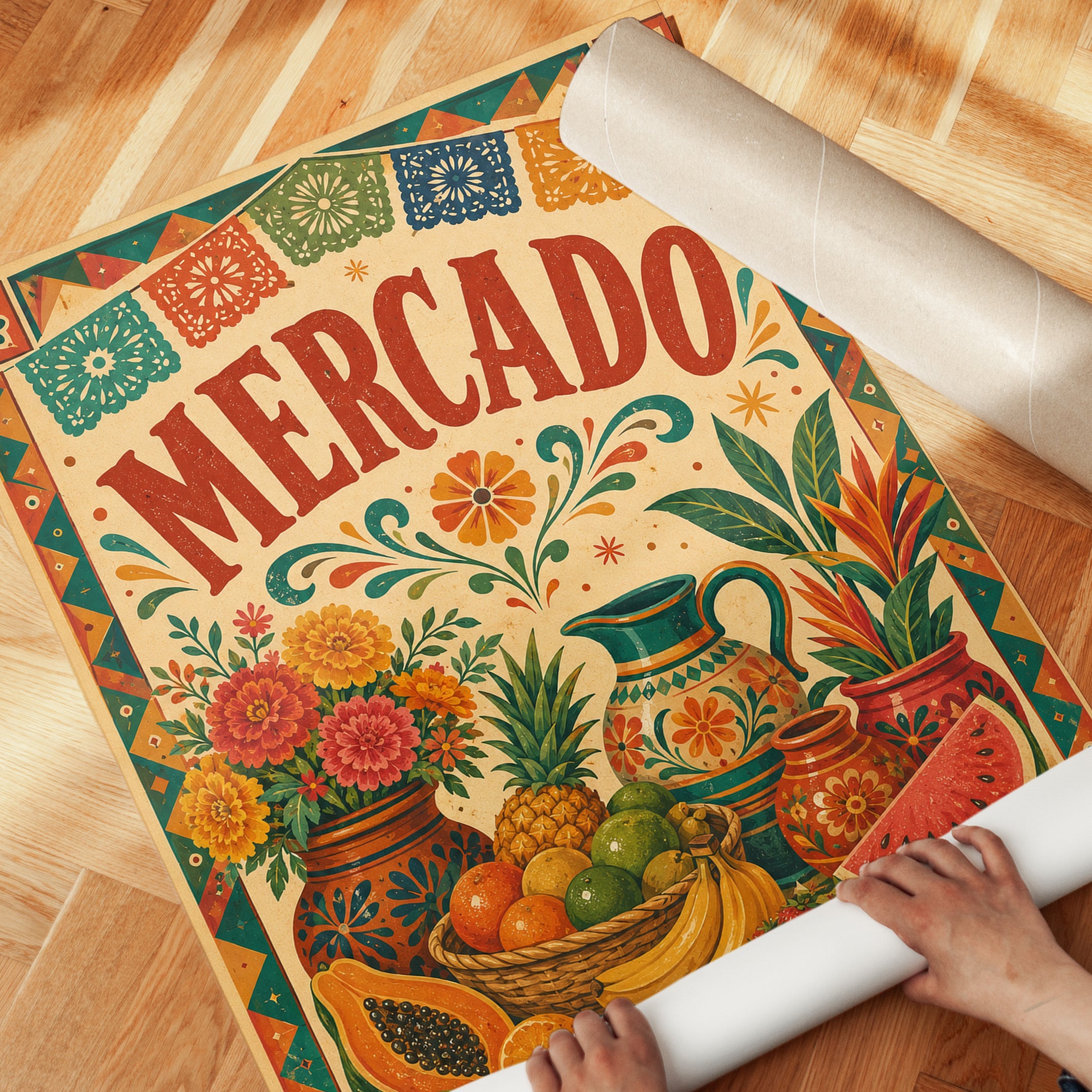 Folk Art Market Poster: Mexican Mercado Print - detail