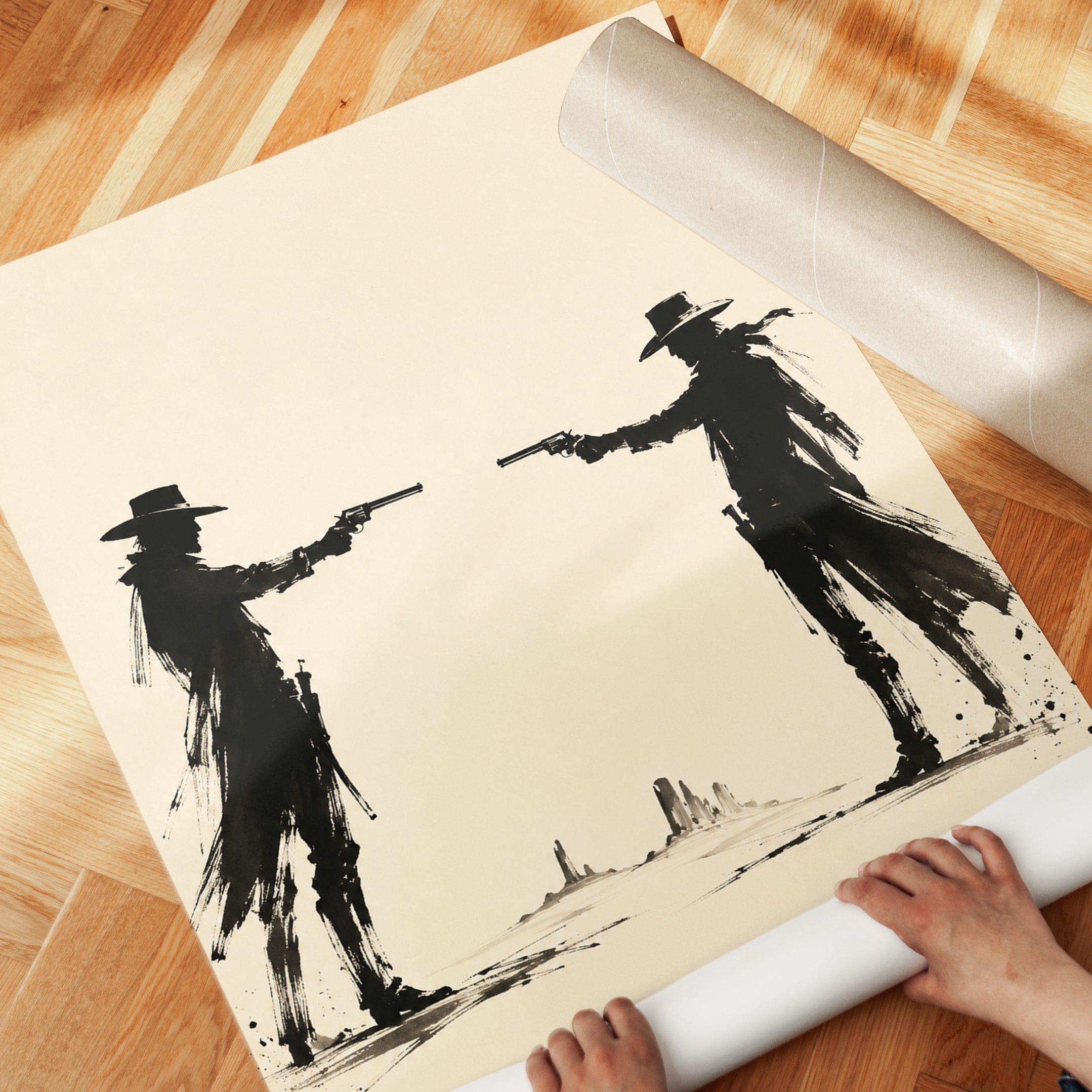 Western Duel Wall Art – Cowboy Silhouette Print - detail