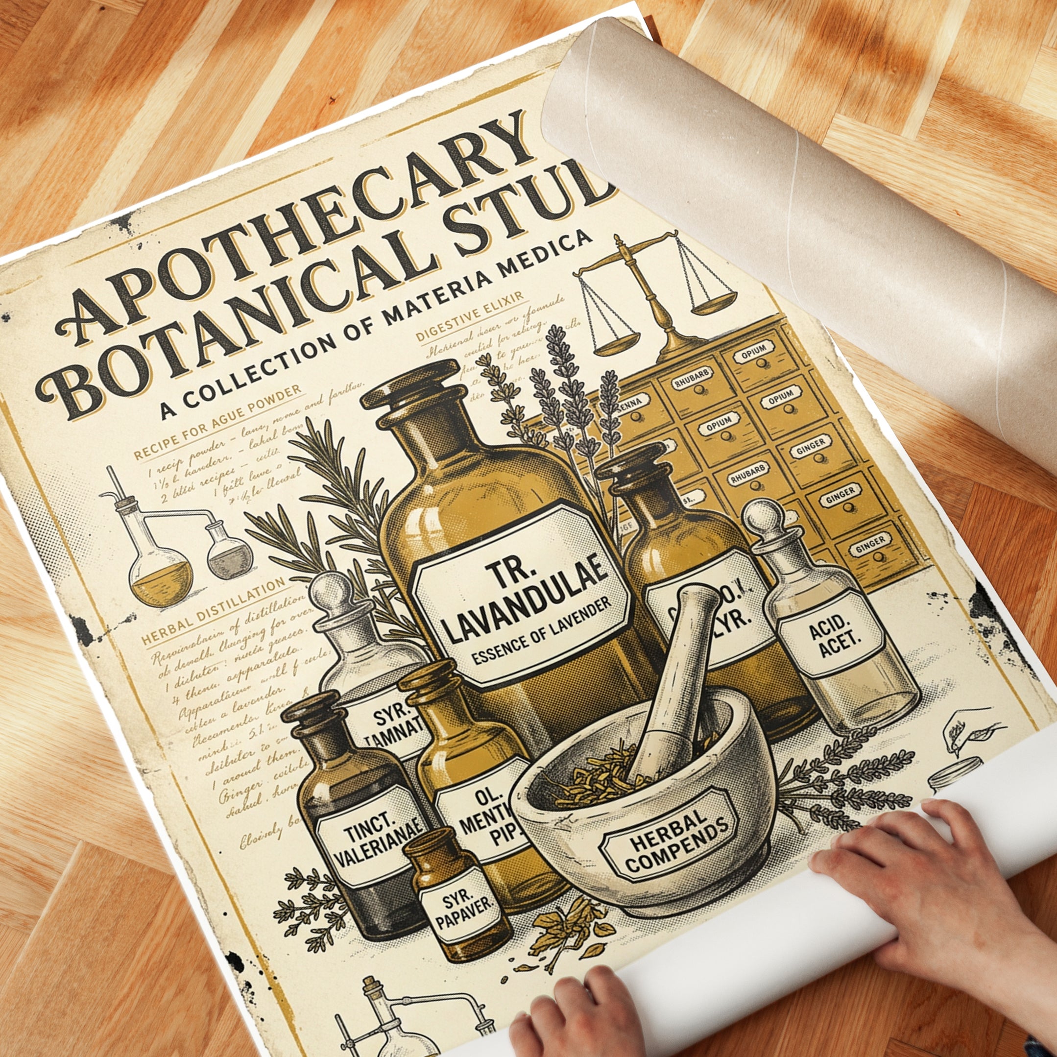 Apothecary Botanical Study Poster: Vintage Medicinal Herbs Art - detail