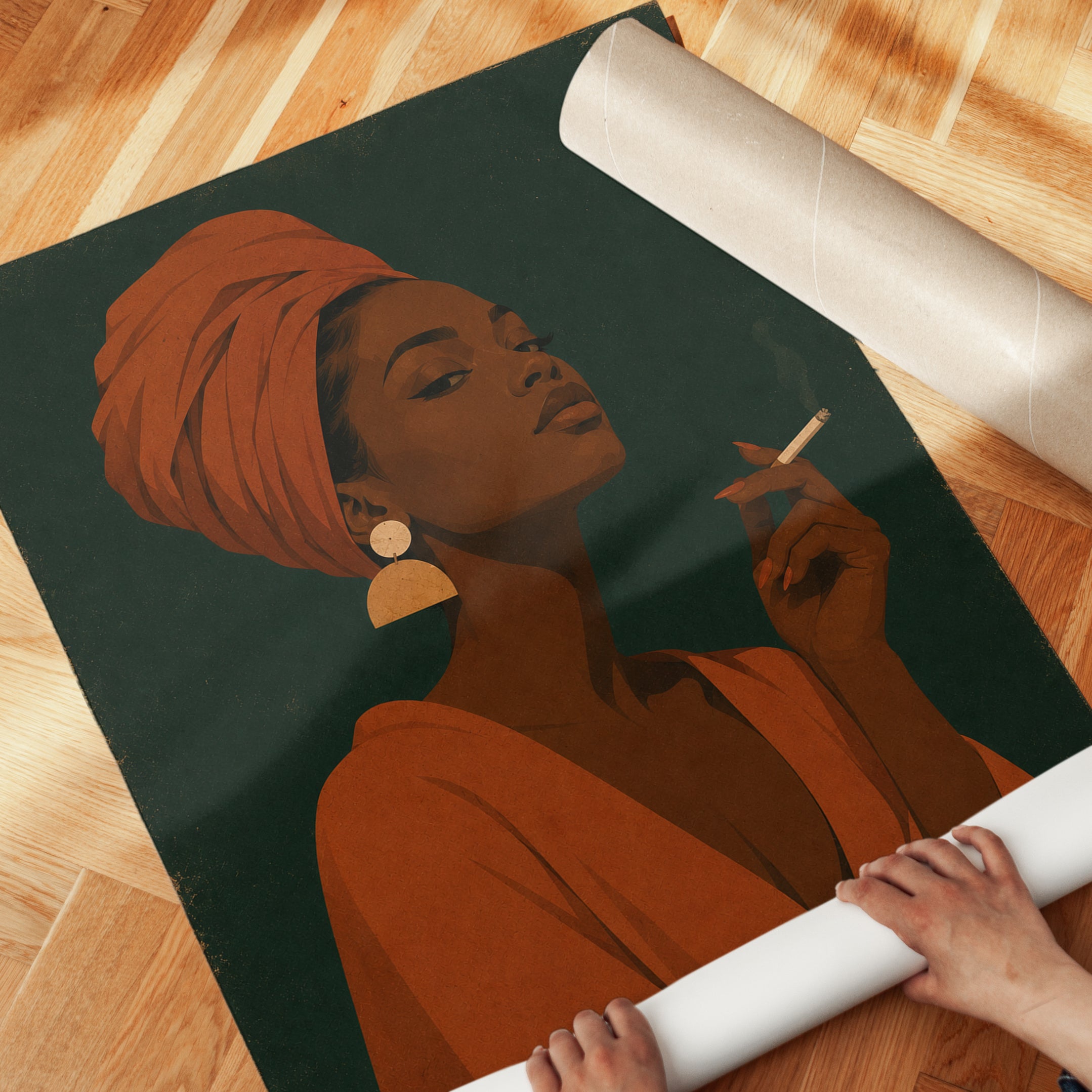 Orange Headwrap Portrait: Vintage Modernist African American Art - detail