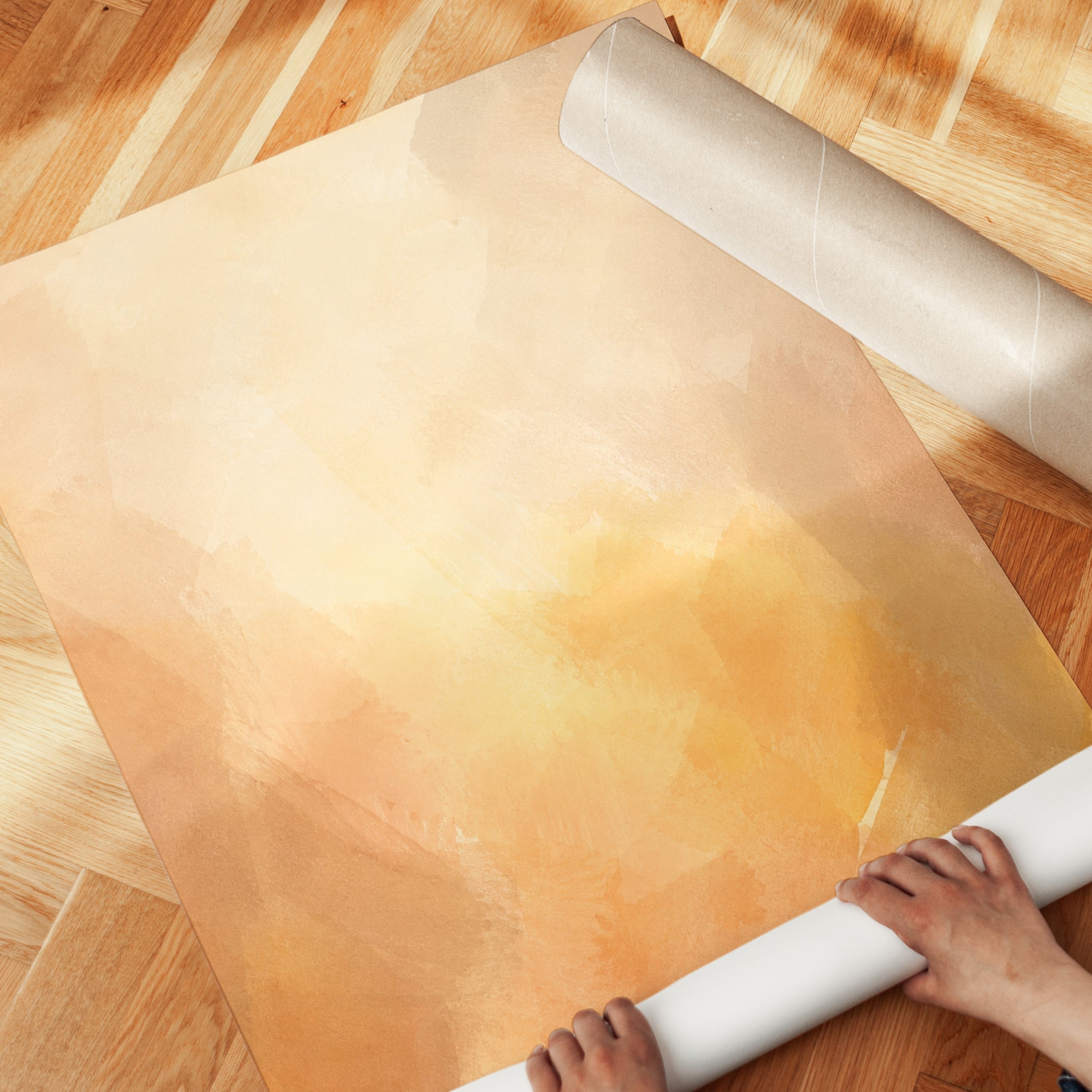 Abstract Peach Sunset Wall Art: Soft Watercolor Brushstrokes - detail