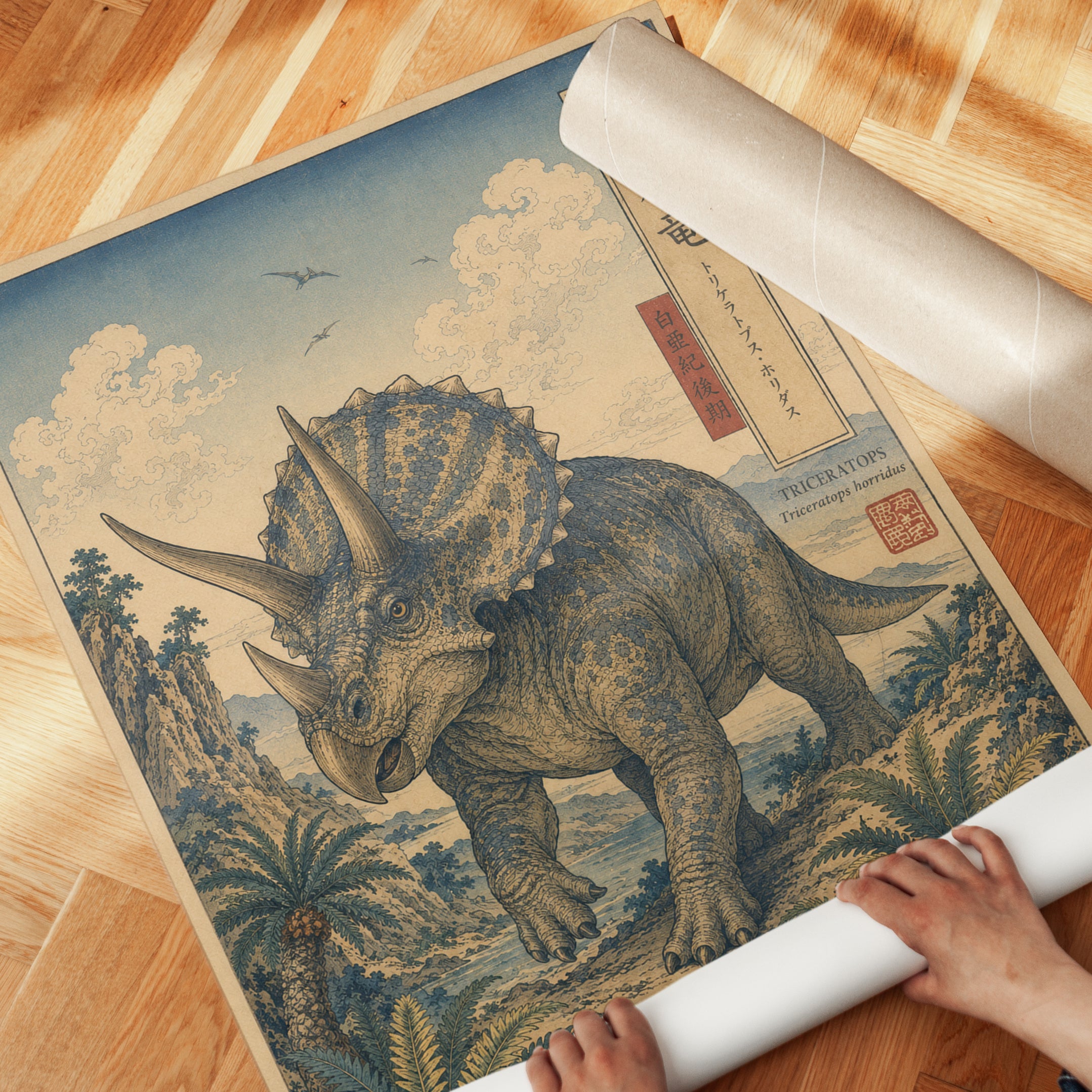 Ukiyo-e Triceratops Art Print - detail
