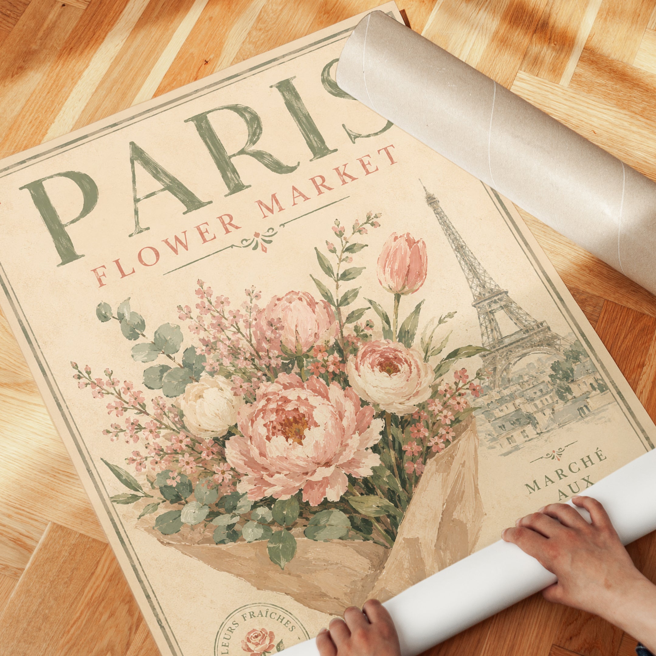 Paris Flower Market Poster: Vintage French Botanical Wall Art - detail