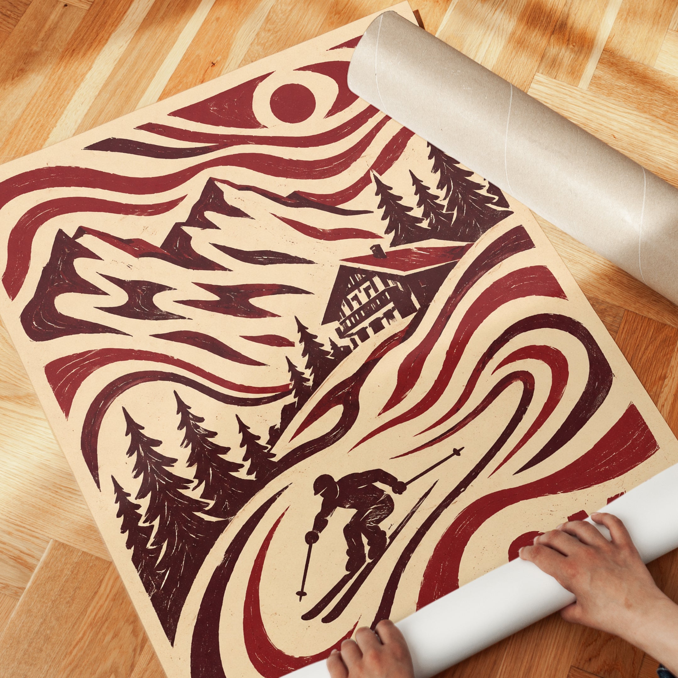 Vintage Ski Poster – Retro Mountain Print - detail