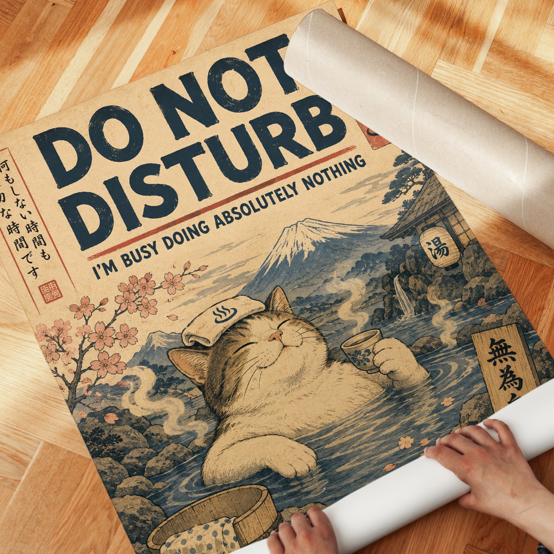 Do Not Disturb Sign – Japanese Cat Wall Art - detail