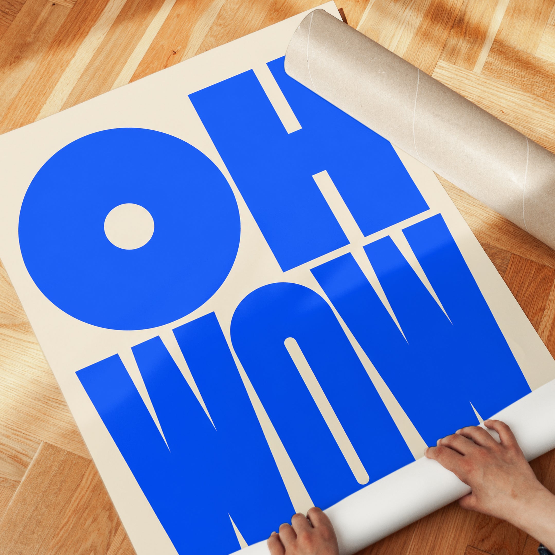 Oh Wow Typography Print — Bold Blue Retro Lettering - detail