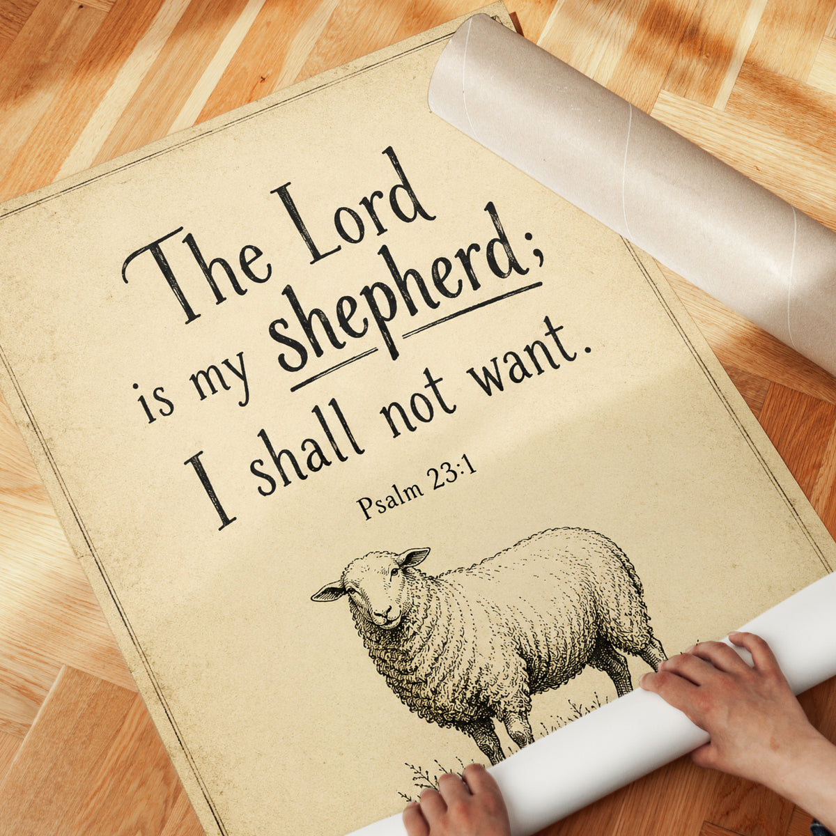 Psalm 23 Wall Art: Vintage Sheep Illustration - detail
