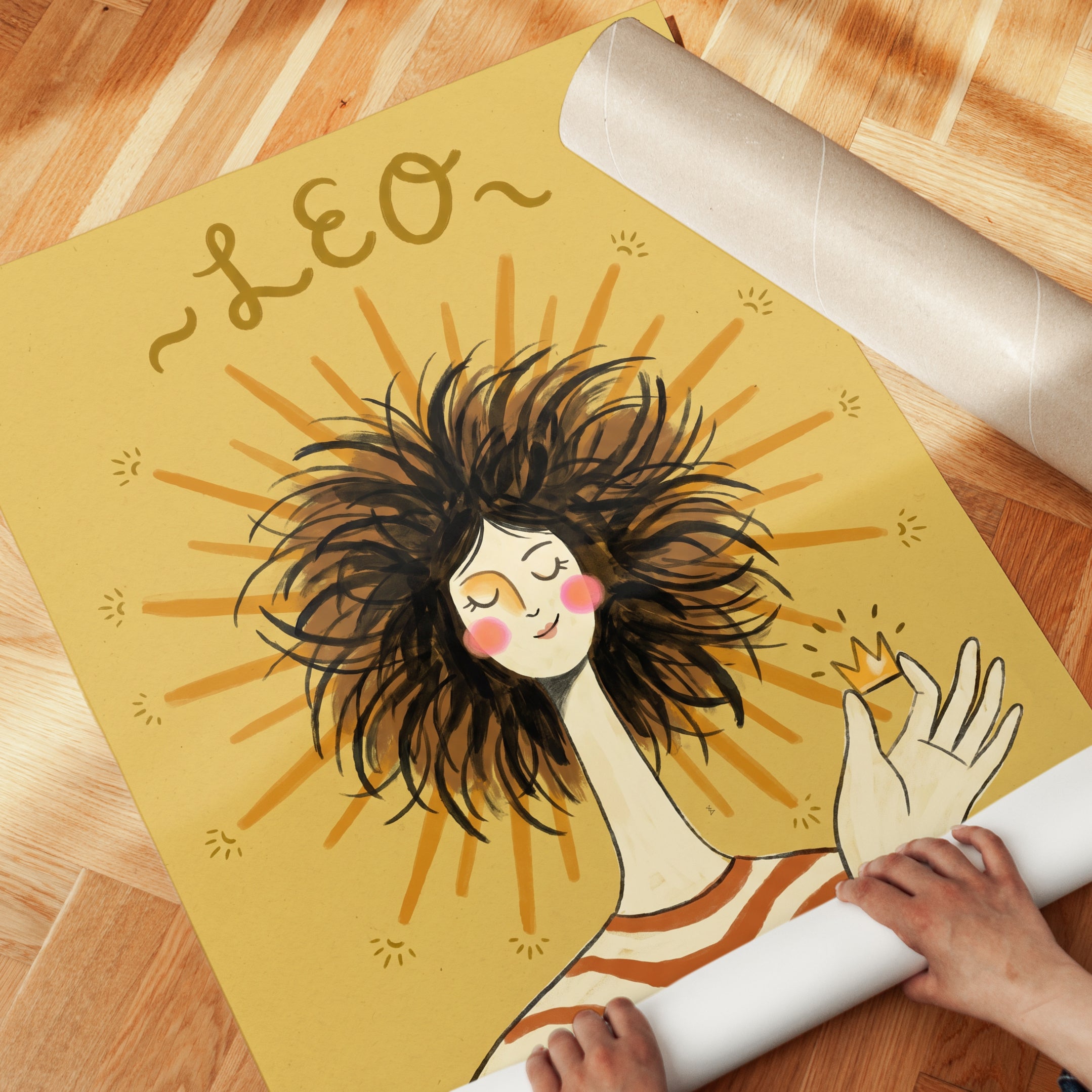 Leo Zodiac Print – Sun Hair Illustration - detail