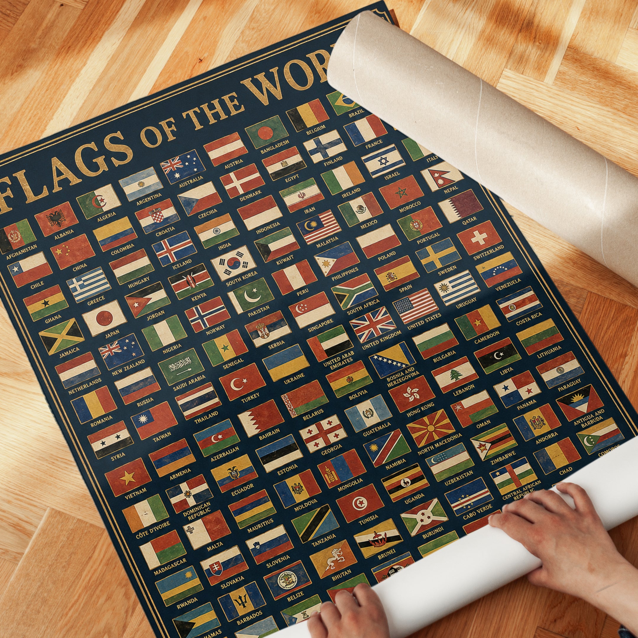Flags of the World Chart: Vintage Educational Reference Poster - detail