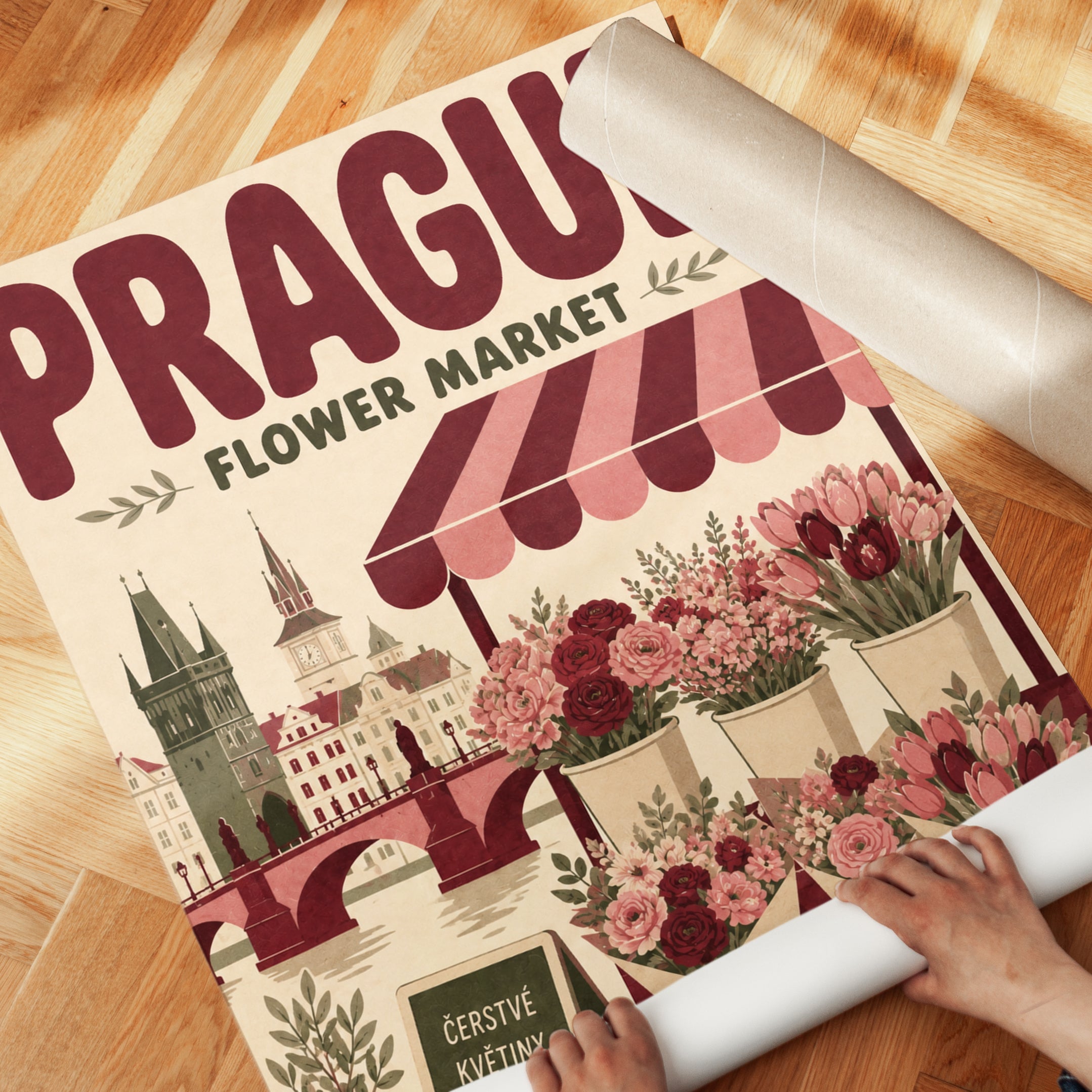 Vintage Travel Poster: Prague Flower Market - detail