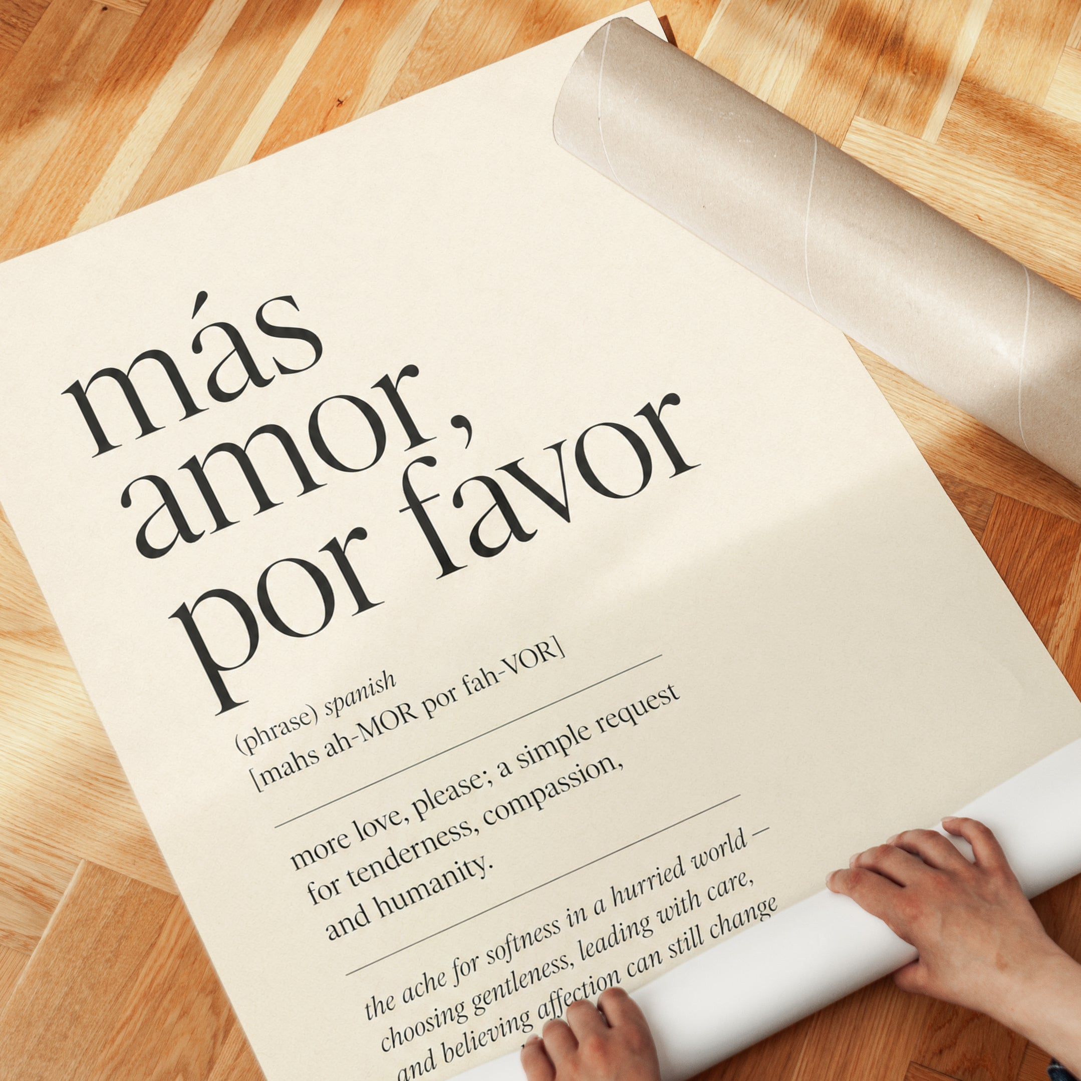 Spanish Quote Print: Más Amor Por Favor (Minimalist Typography - detail