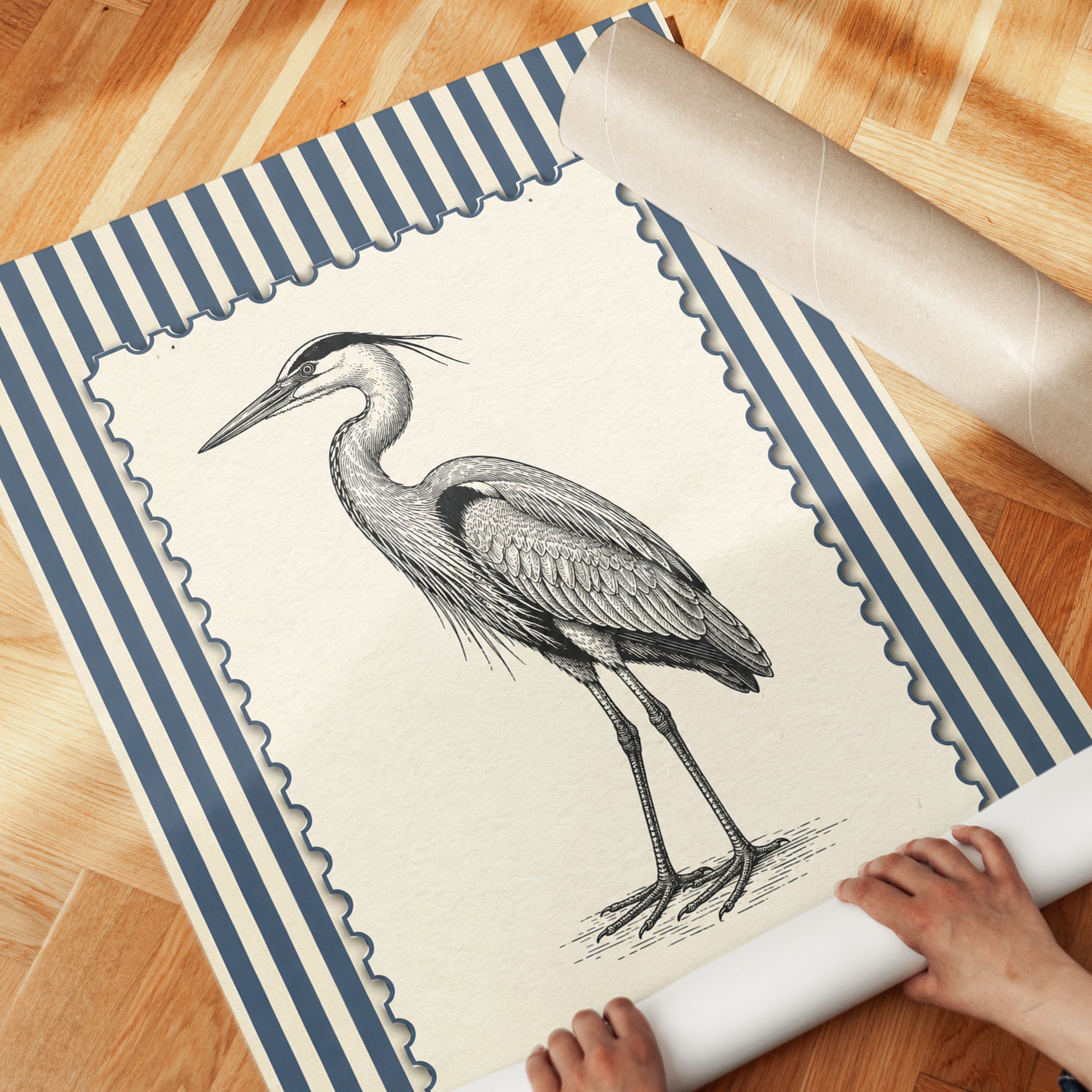 Heron Wall Art – Vintage Bird Print - detail