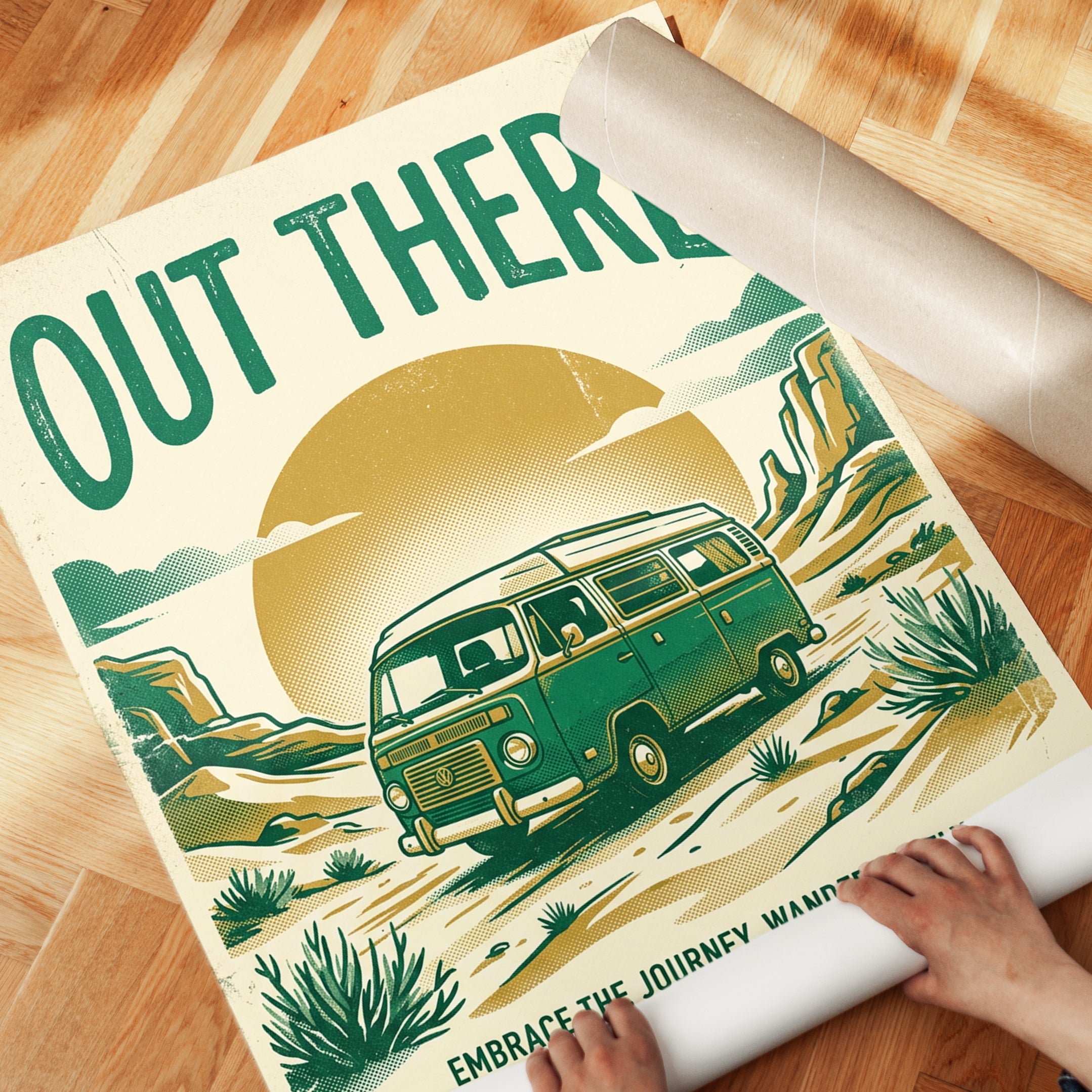 Retro Van Desert Adventure Print — Vintage Travel Poster - detail