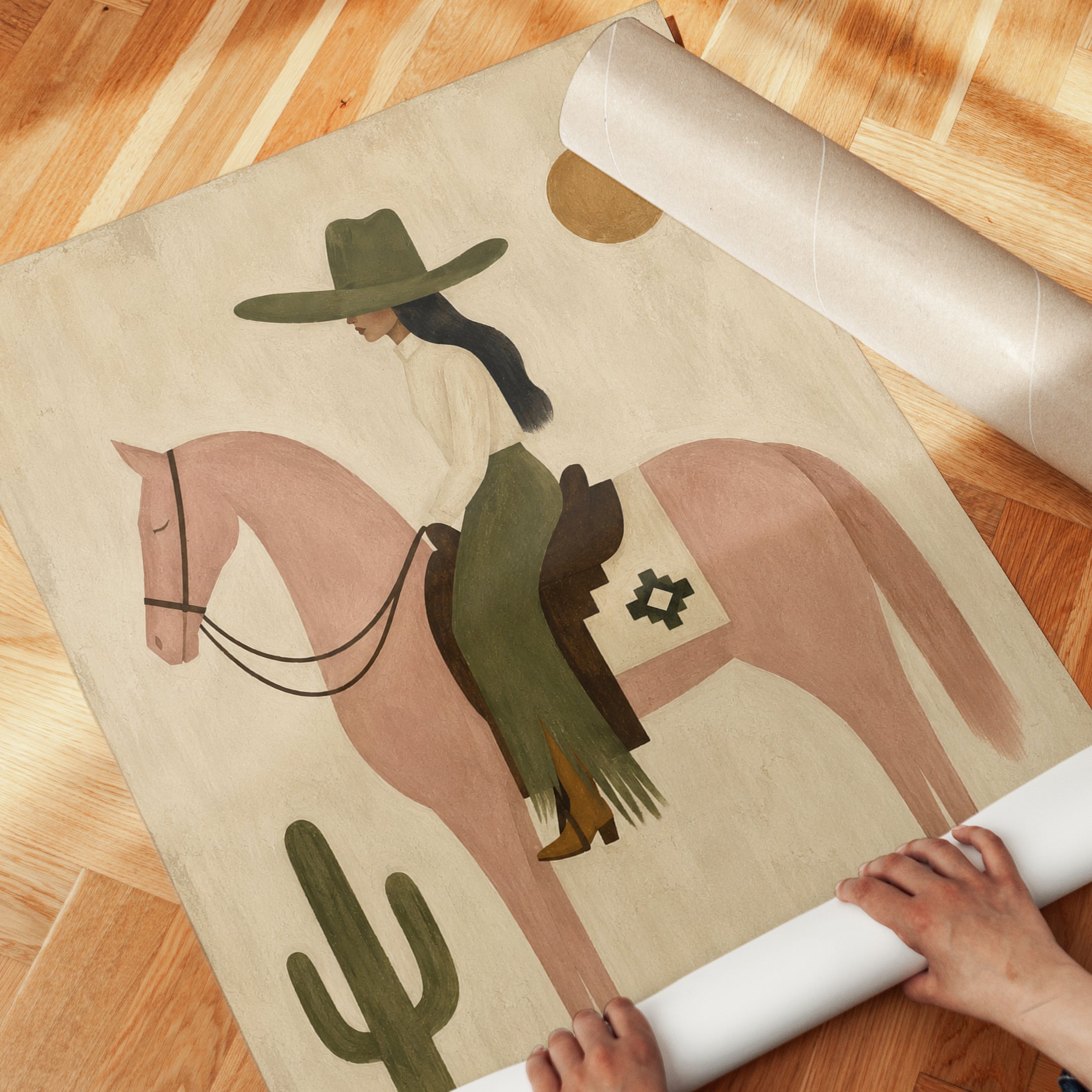 Western Wall Art – Cowgirl Horse Print - detail
