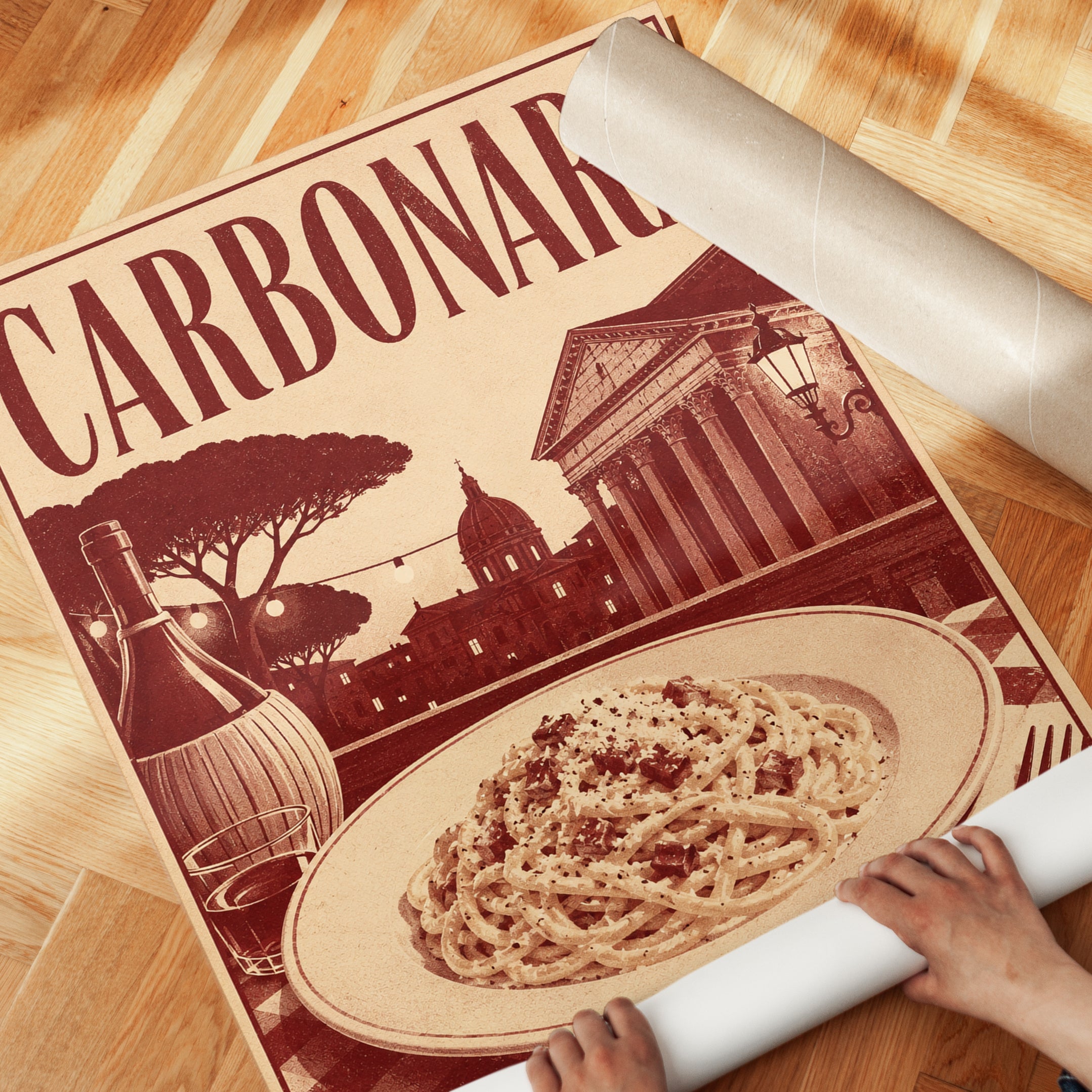 Carbonara Italy Travel Poster: Vintage Culinary Art Print - detail