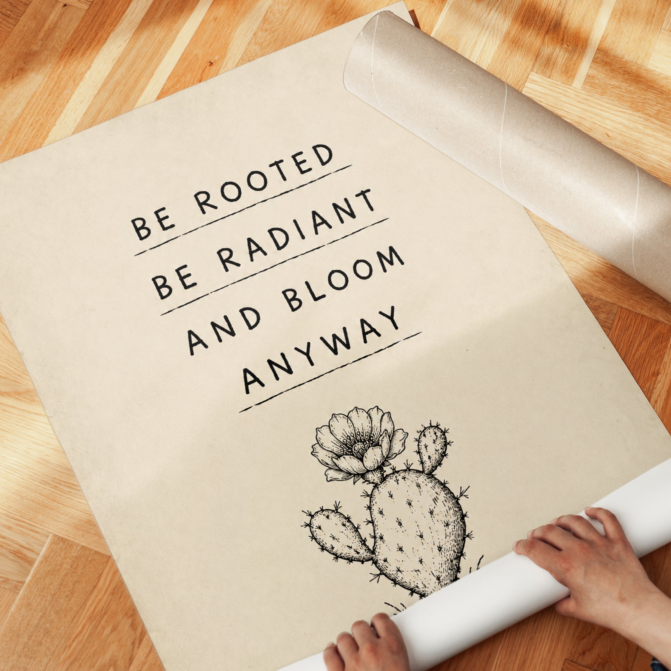 Be Rooted Bloom Anyway Print: Cactus Botanical Typography Art - detail