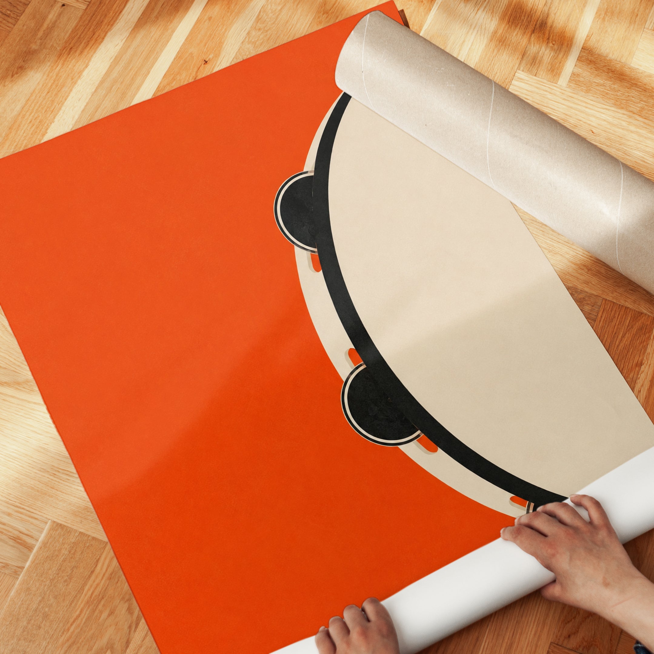 Tambourine Art Print: Bold Orange Minimalist Music Poster - detail