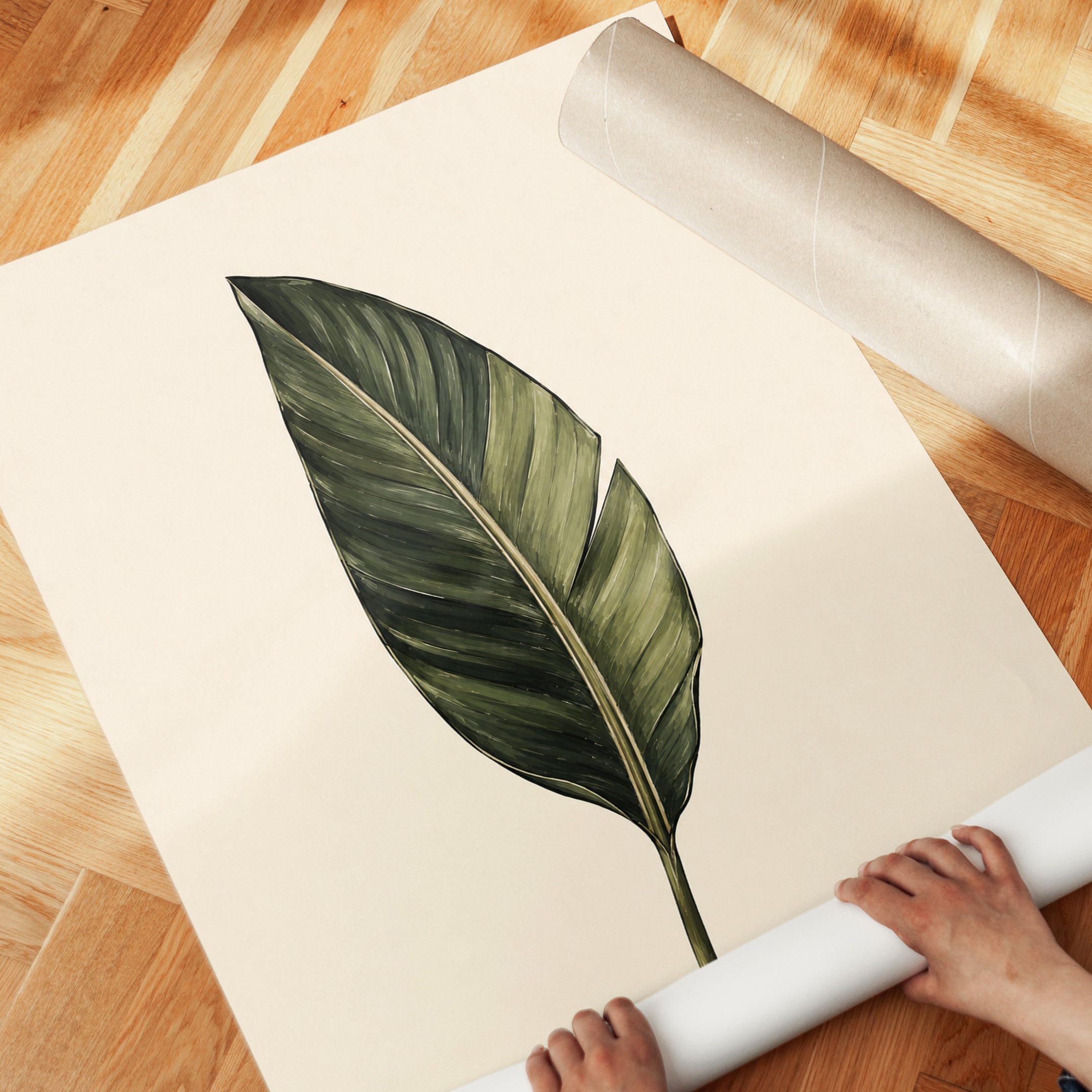 Bird of Paradise Leaf Print: Botanical Green Wall Art - detail