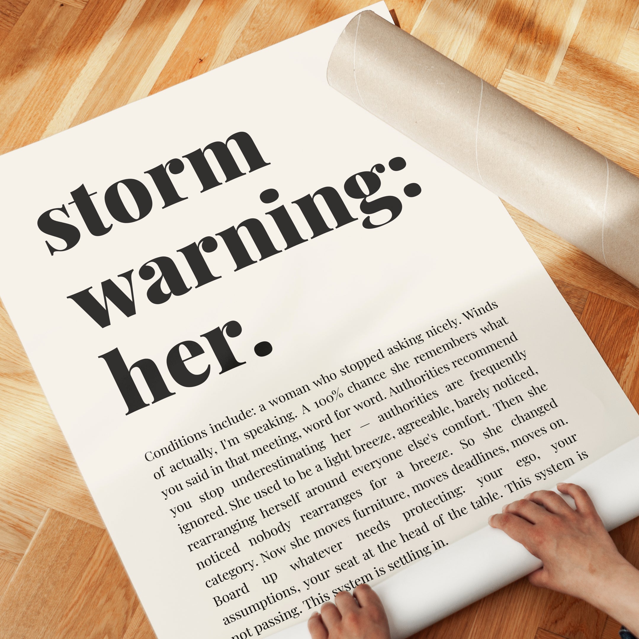 Feminist Quote Print – Storm Warning Her Wall Art - detail
