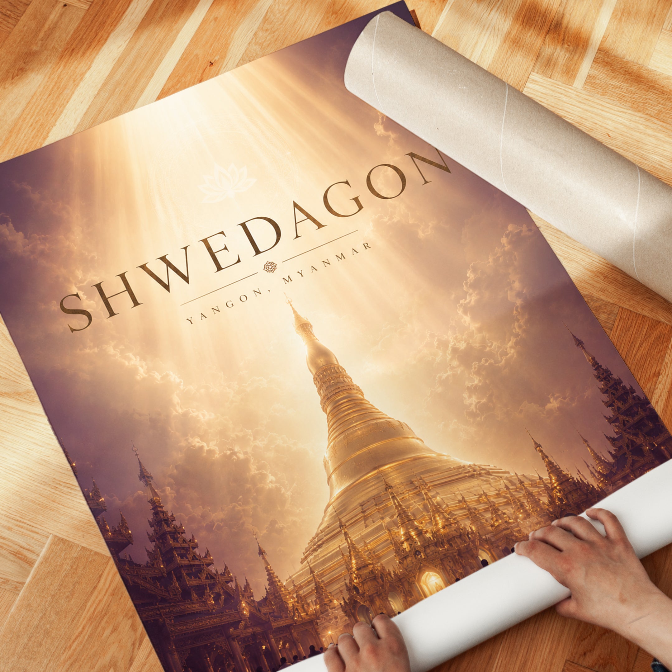 Myanmar Travel Poster – Shwedagon Pagoda Print - detail