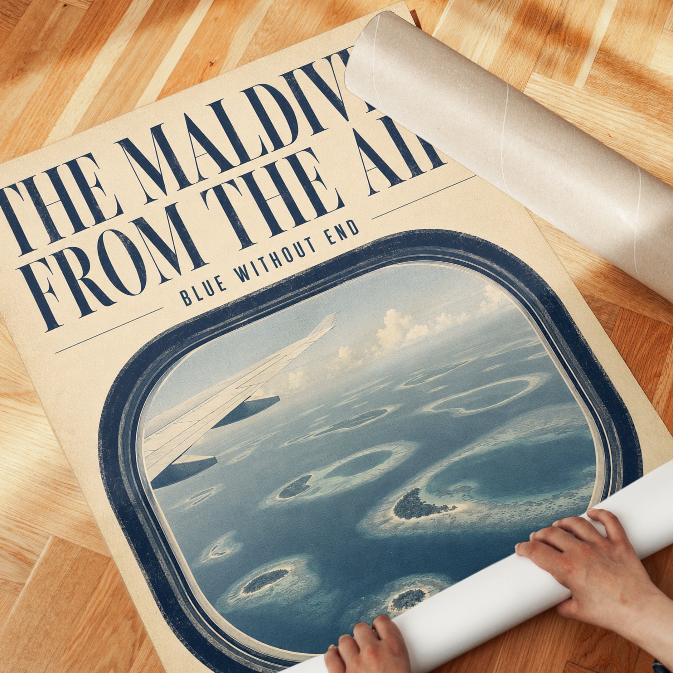 Maldives Airplane Window Travel Poster: Vintage Aviation Art - detail