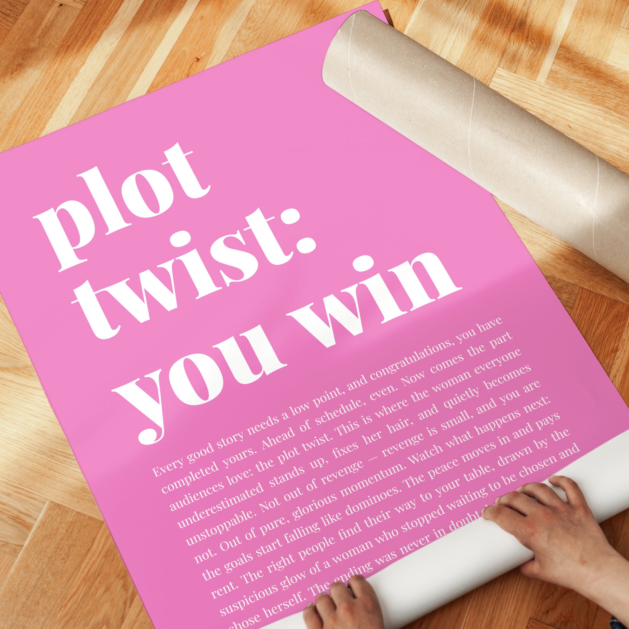 Plot Twist You Win: Pink Motivational Typography Wall Art - detail