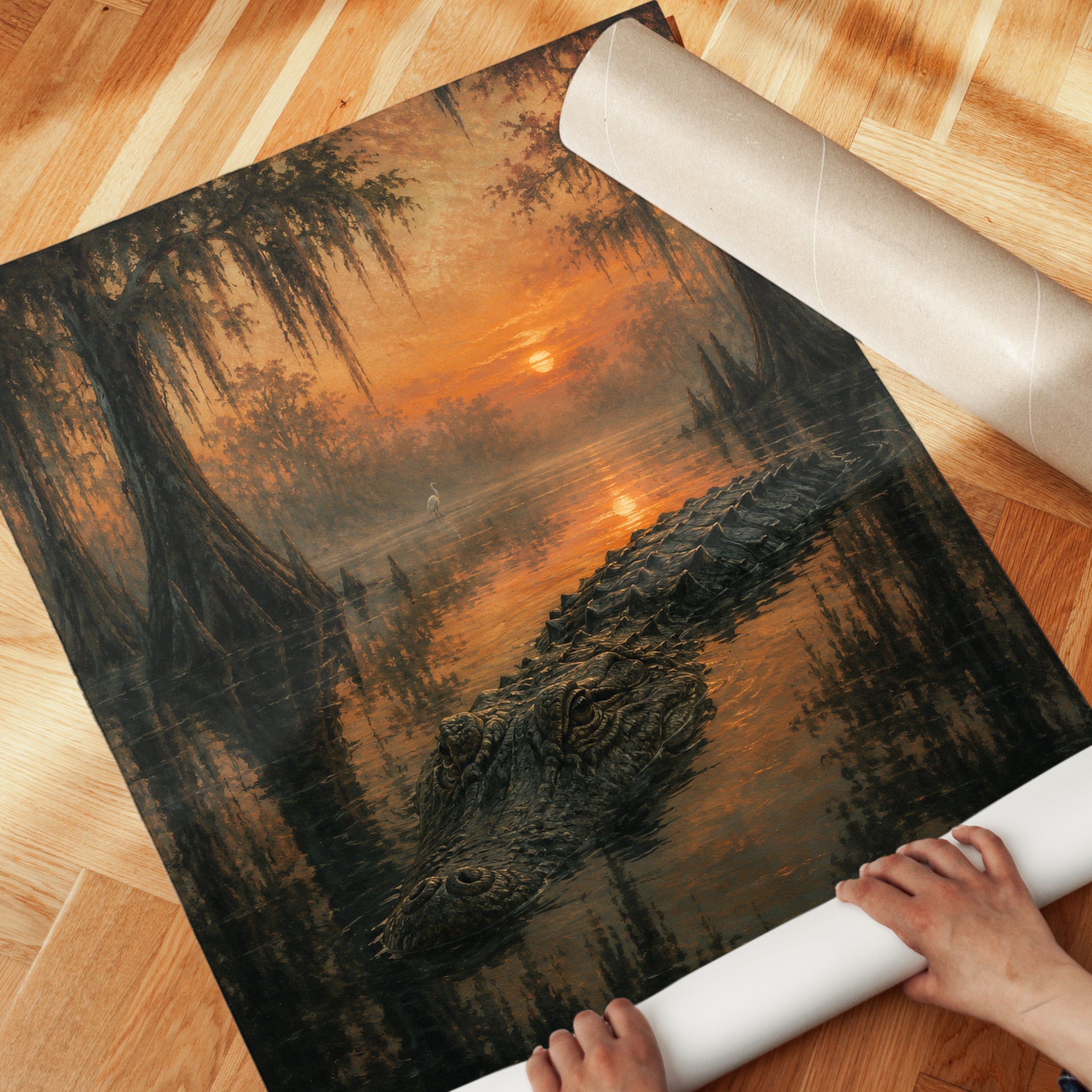 Swamp Sunset Wall Art – Cypress Tree Print - detail