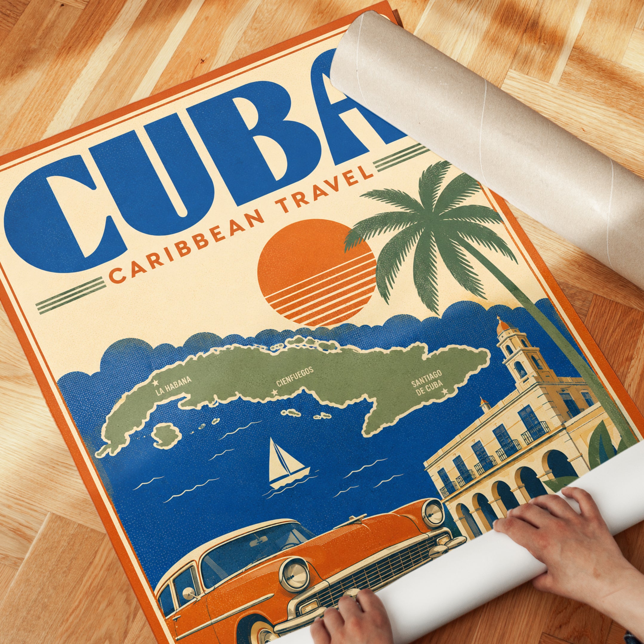 Cuba Travel Poster – Caribbean Wall Art - detail