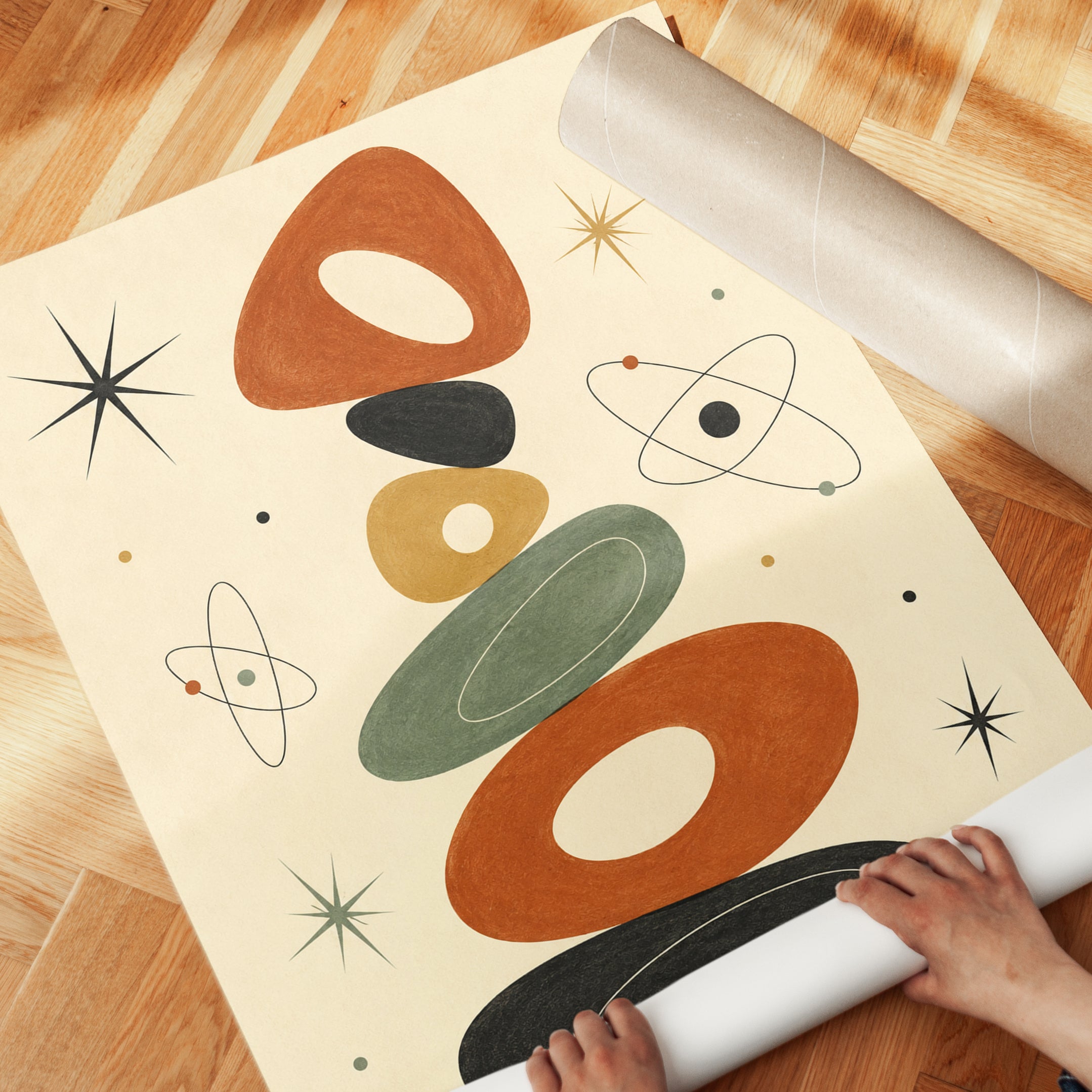 Mid-Century Modern Atomic Balance Print: Retro Geometric Art - detail