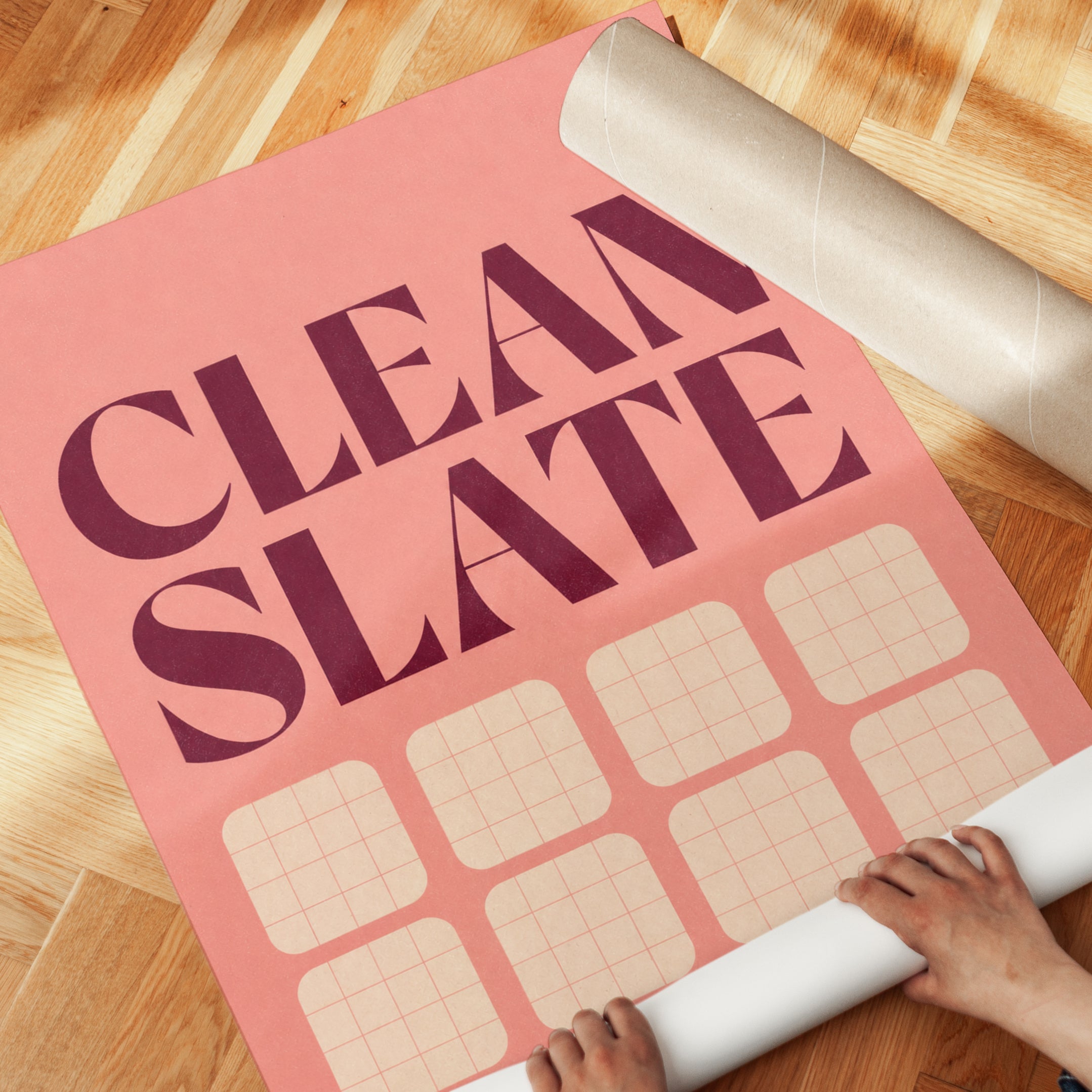 Clean Slate Print: Retro Habit Tracker Wall Art (Coral Pink) - detail