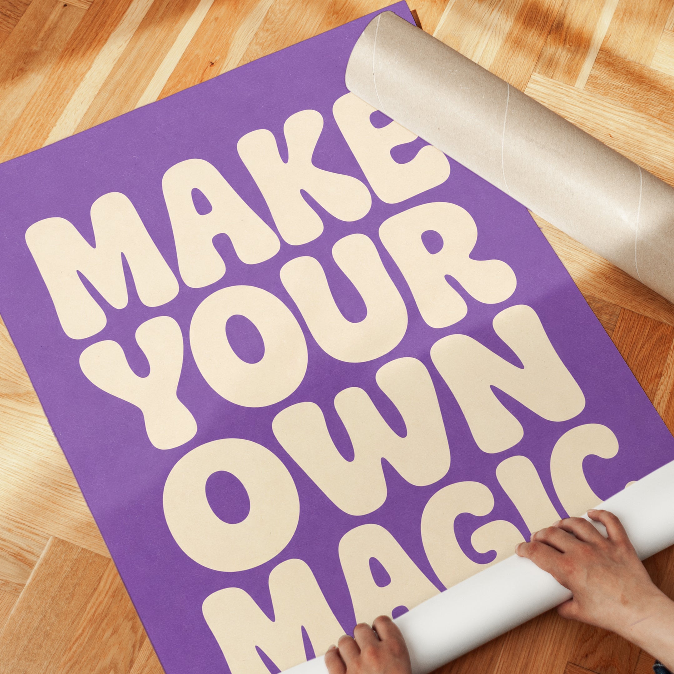 Make Your Own Magic Typography Poster: Retro Purple Wall Art - detail