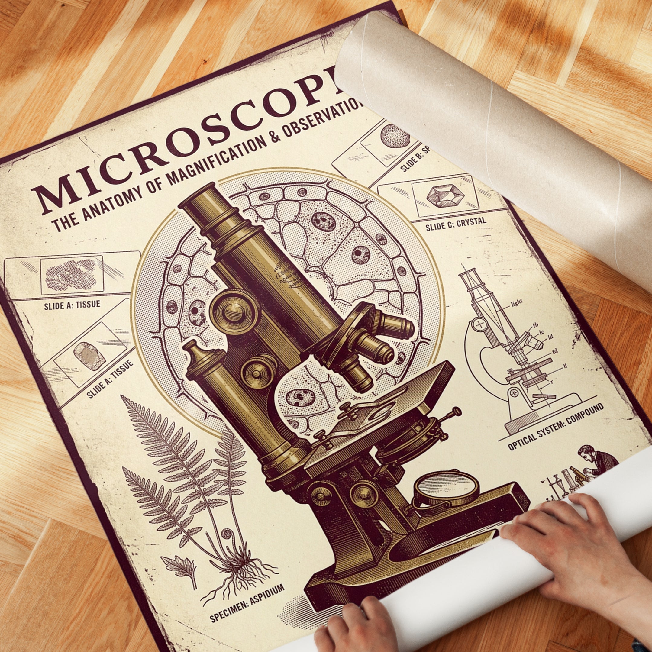 Vintage Microscope Poster: Scientific Anatomy Illustration - detail