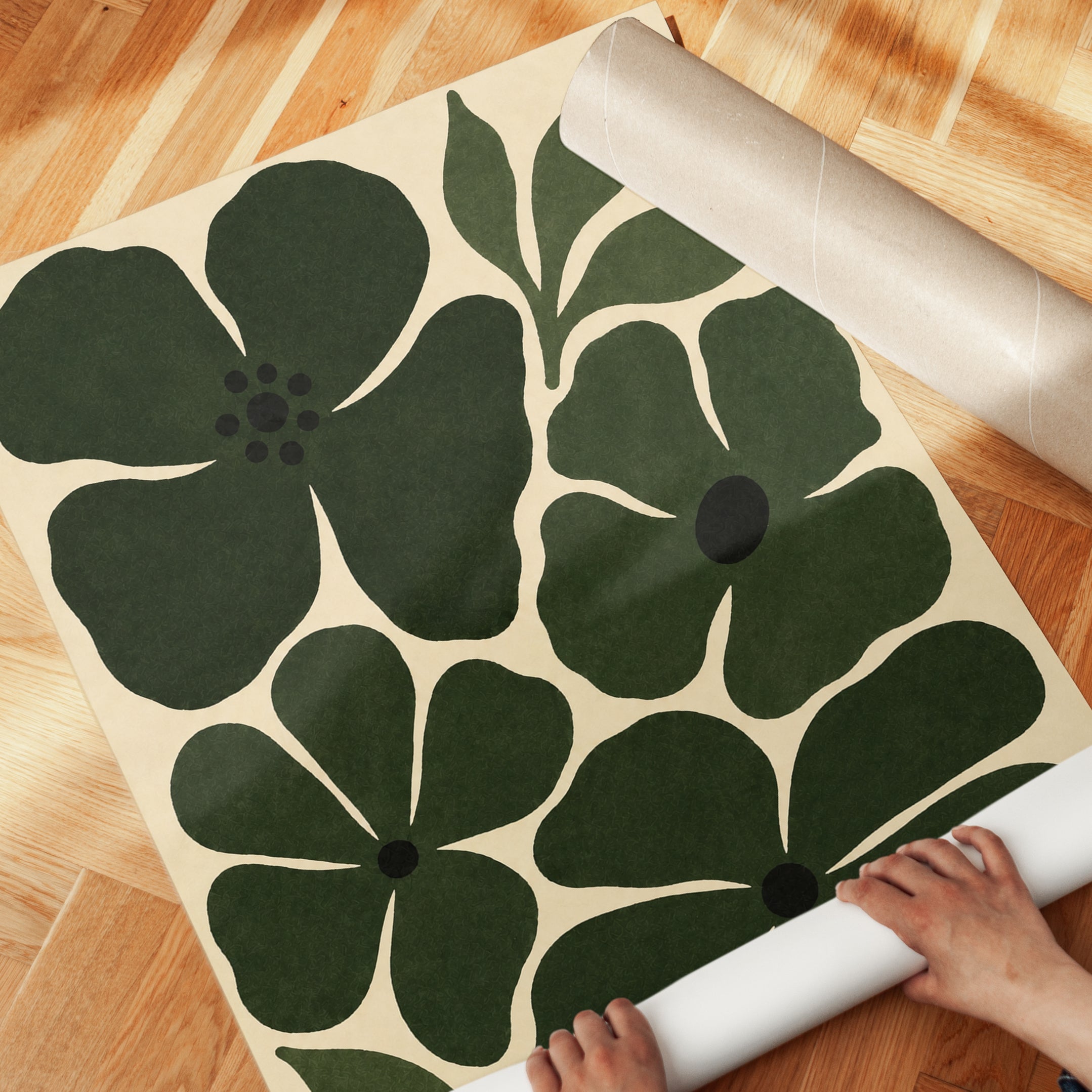 Abstract Green Floral Art Print: Mid-Century Modern Botanical - detail