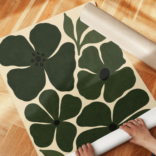 Abstract Green Floral Art Print: Mid-Century Modern Botanical - detail