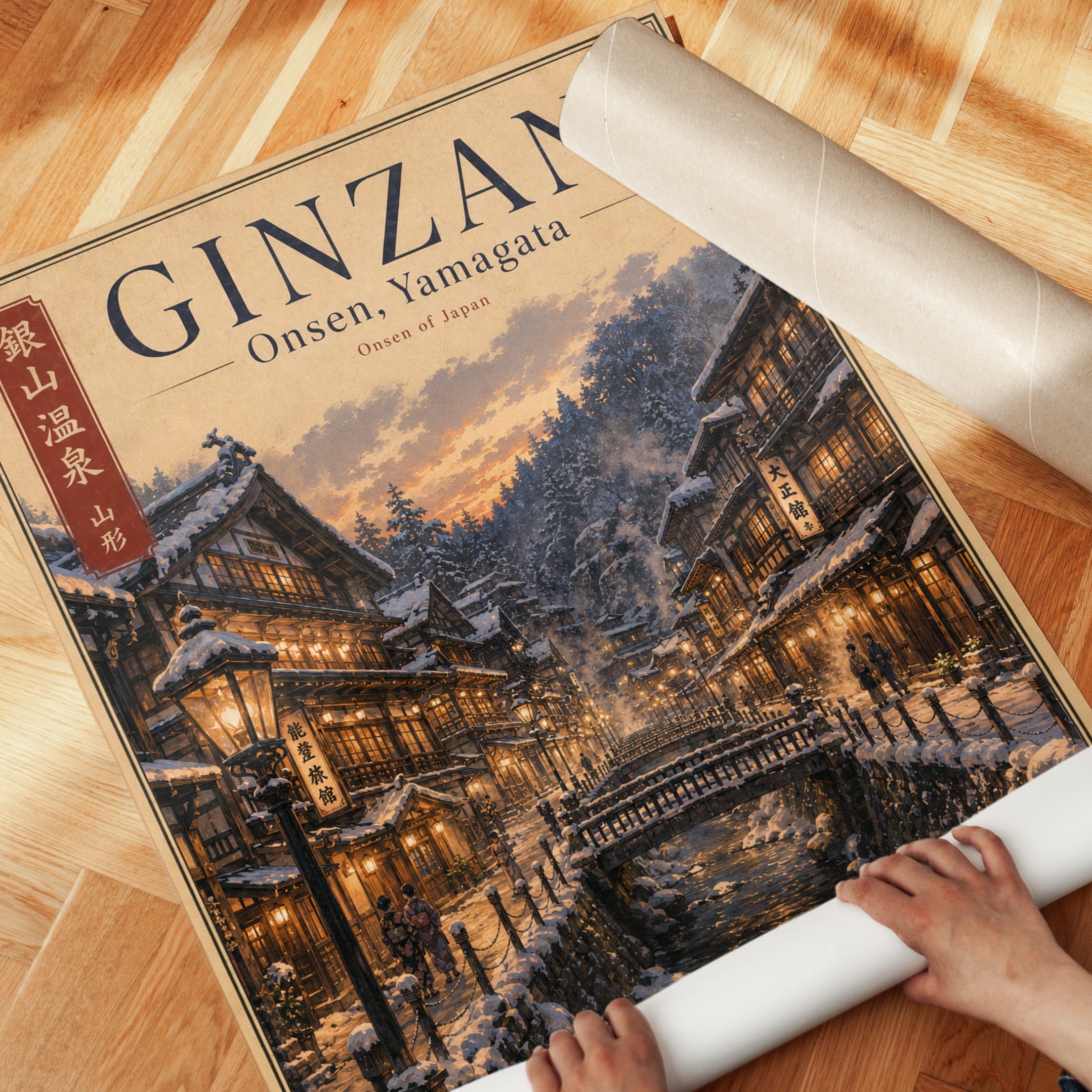 Ginzan Onsen Travel Poster - detail