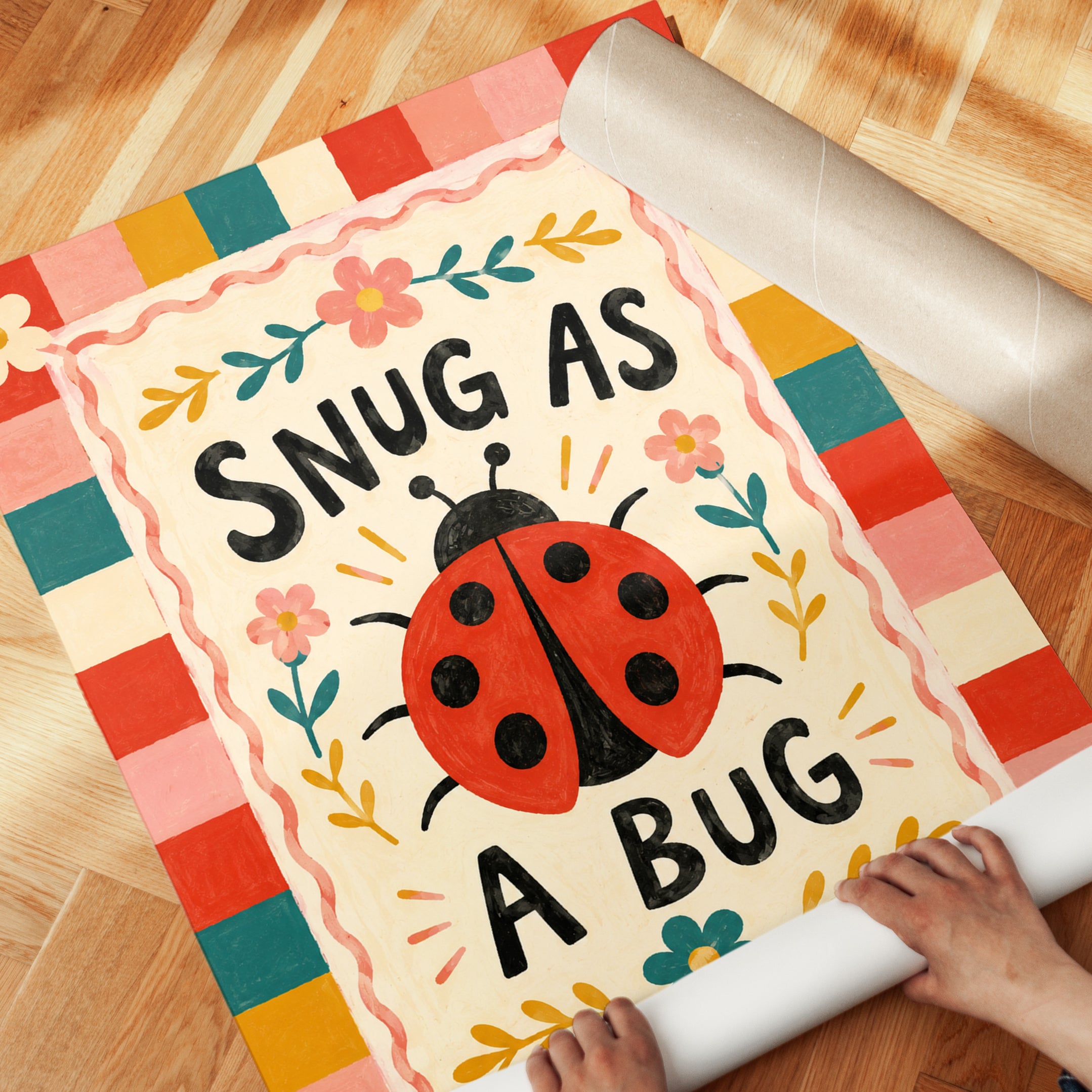 Ladybug Nursery Wall Art – Snug As A Bug Print - detail