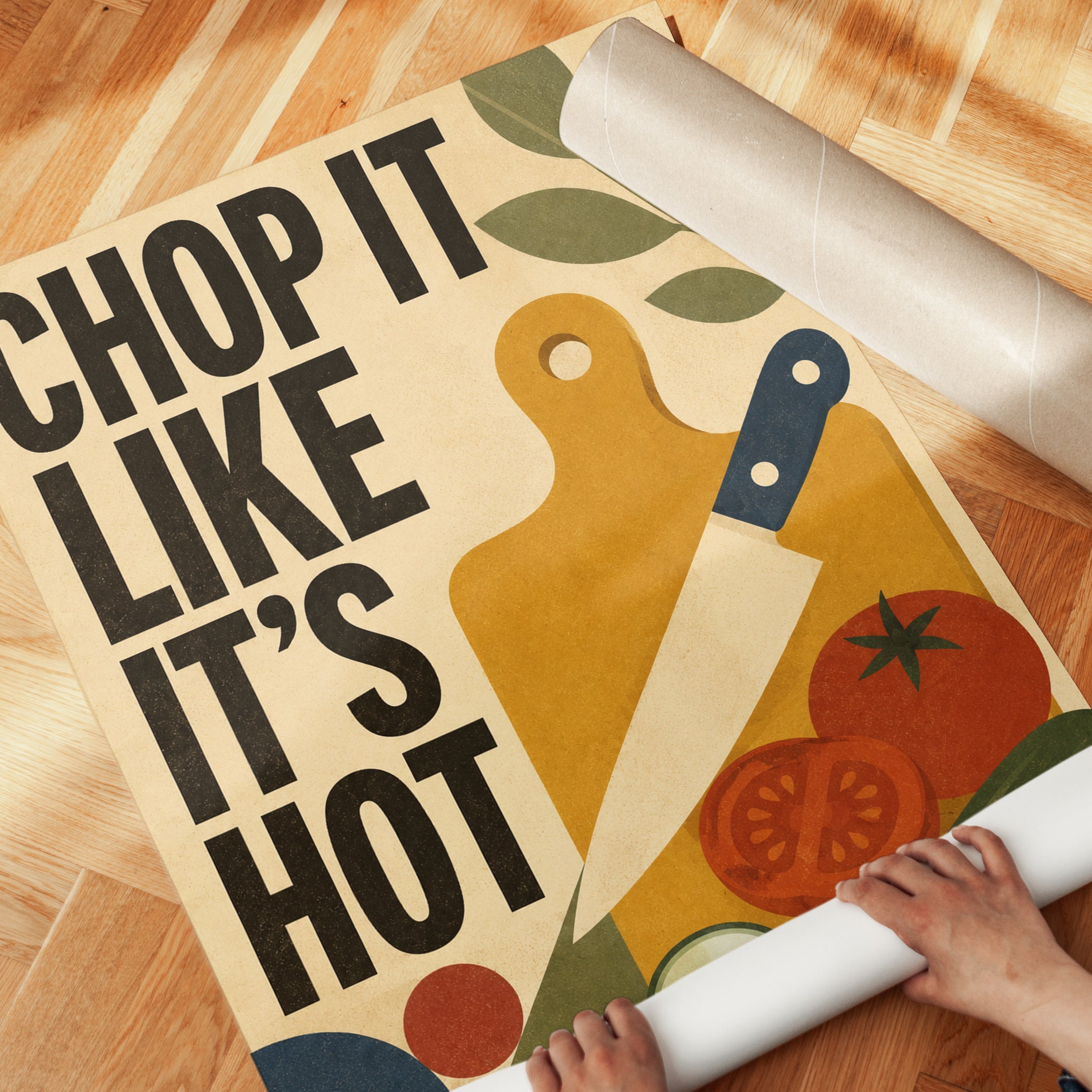 Chop It Like It's Hot Kitchen Wall Art: Retro Cooking Print - detail