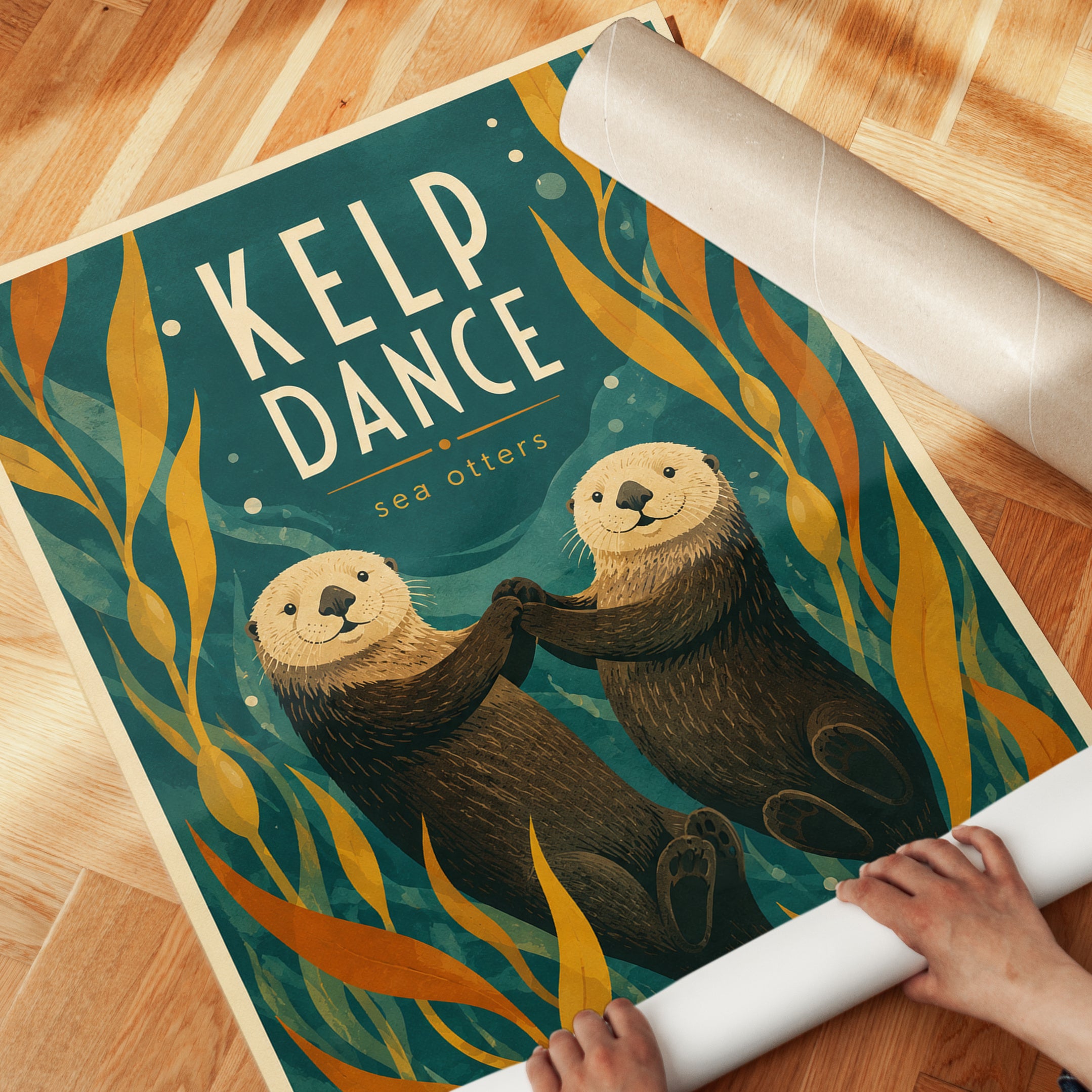 Sea Otter Print — Kelp Dance Vintage Illustration - detail