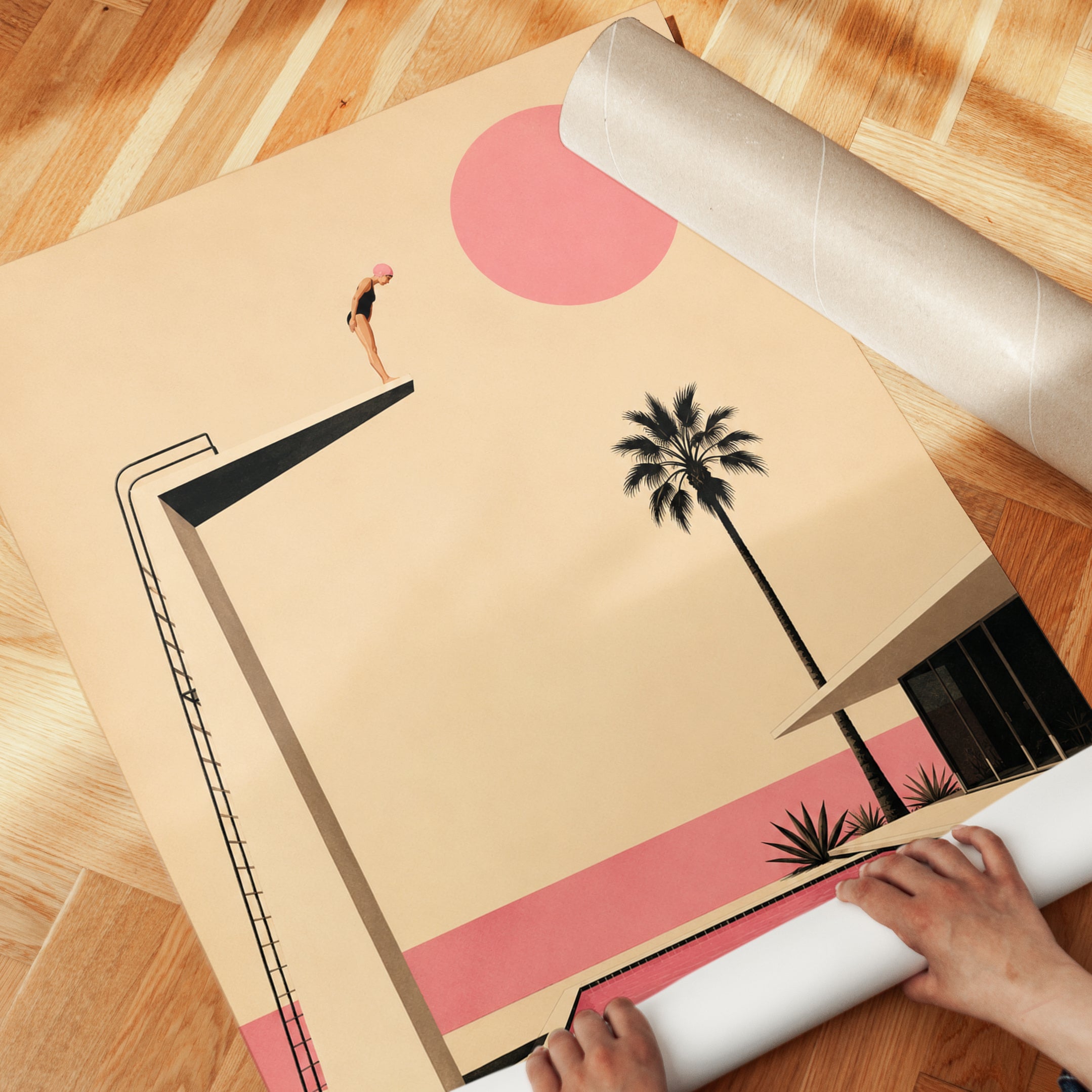 Minimalist Pool Art – Mid Century Modern Print - detail